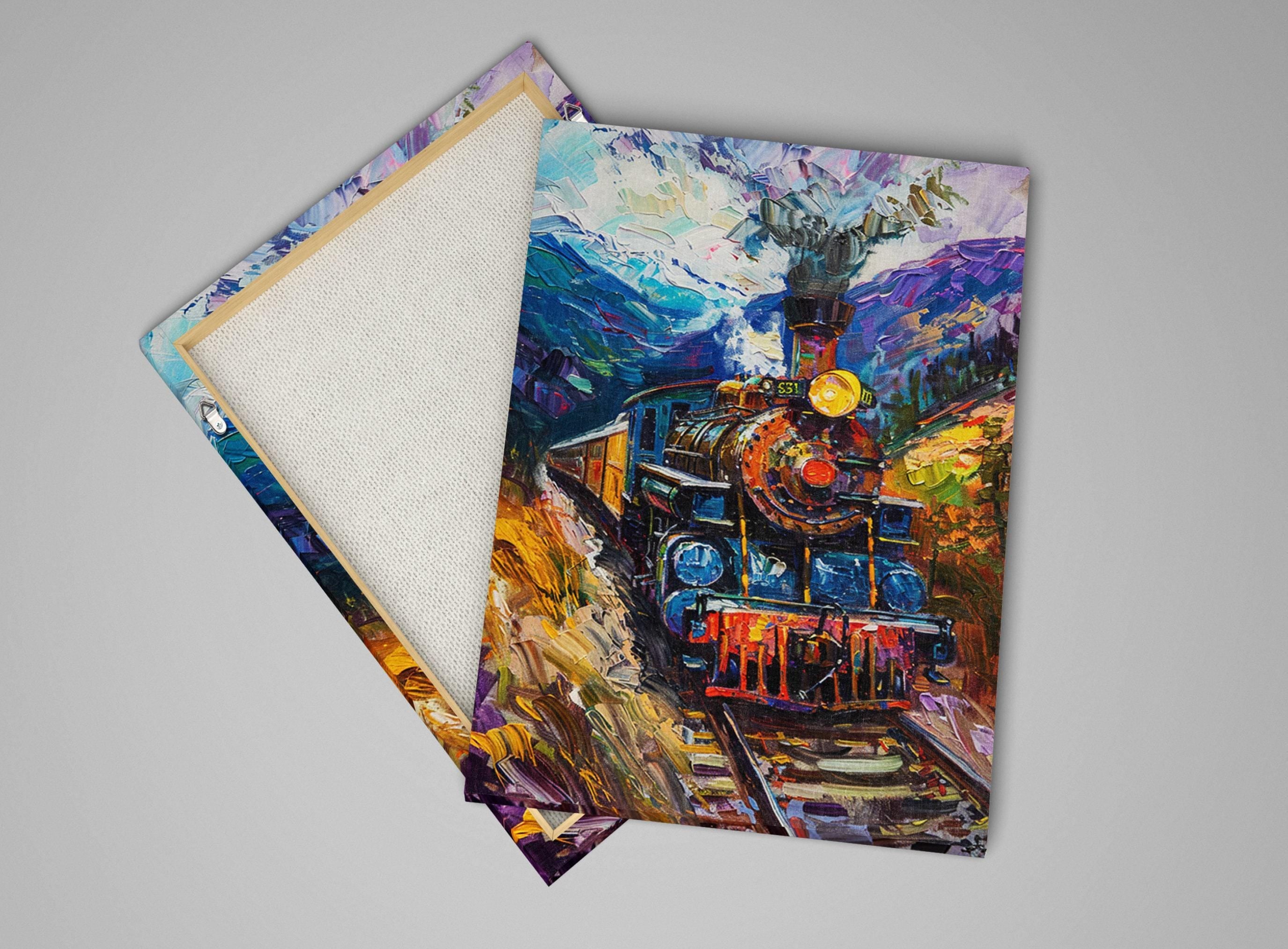 Vintage Train Painting – Classic Locomotive Art on Extra Large Canvas Print