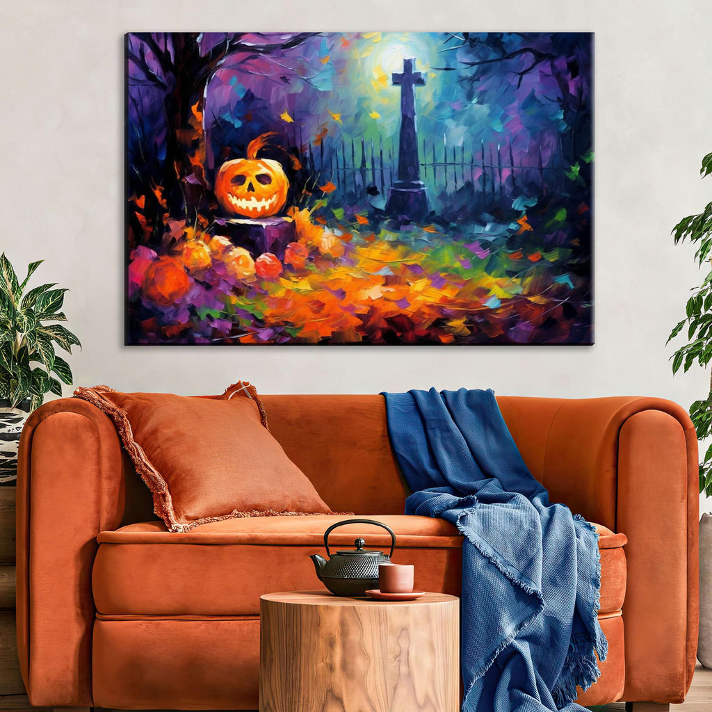Halloween Graveyard Canvas – Spooky Wall Art | Large Premium Artist Canvas Print