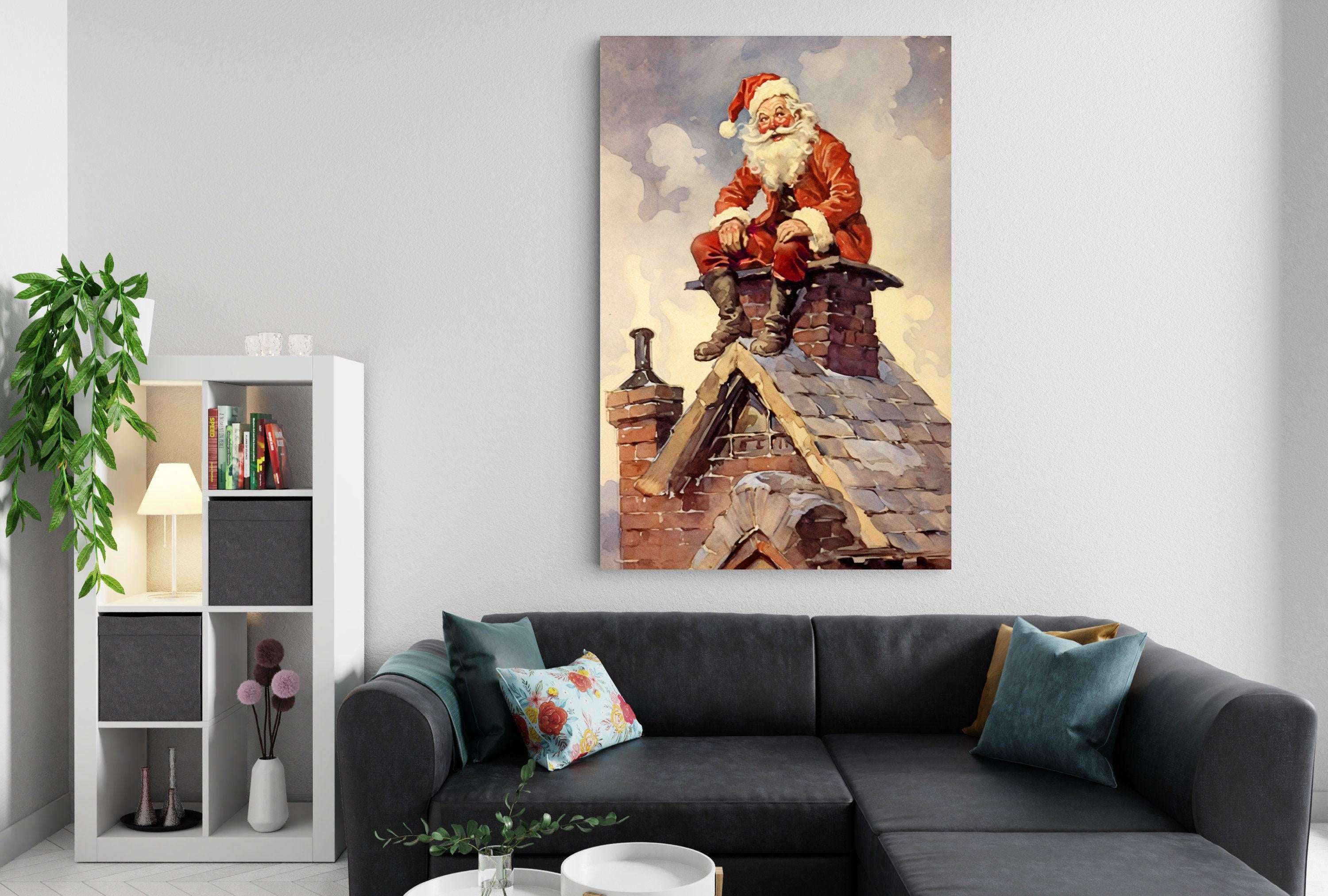 Norman Rockwell Style Santa Claus - Classic Christmas, Print on Canvas, Artist Paper, Watercolor Paper, Available in Extra Large Sizes