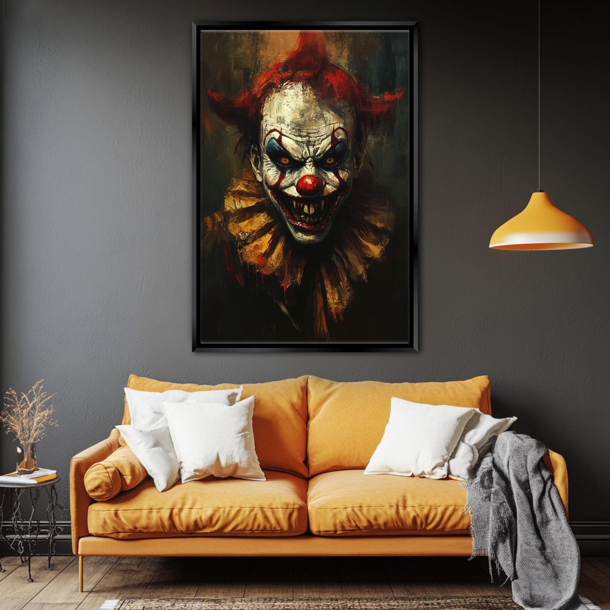 Gothic Clown Wall Art – Extra Large Sinister Clown Canvas | Framed or Gallery Wrapped