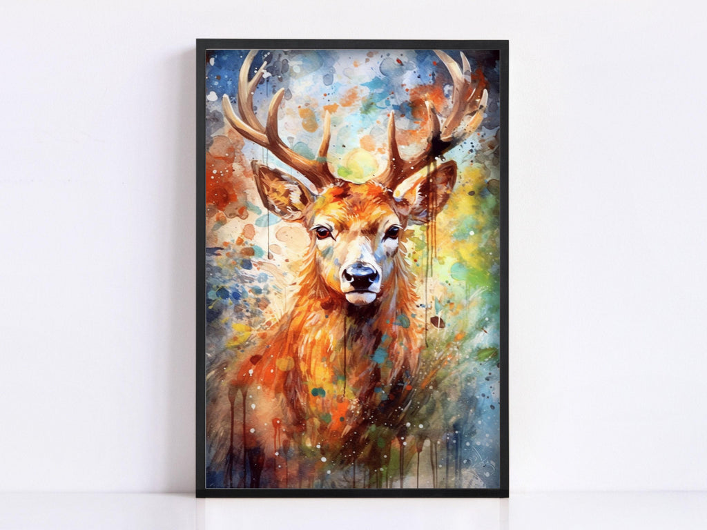 Whimsical Reindeer - Festive Christmas Watercolor, Giclee Print on Canvas, Artist Paper, Watercolor Paper, Available in Extra Large Sizes