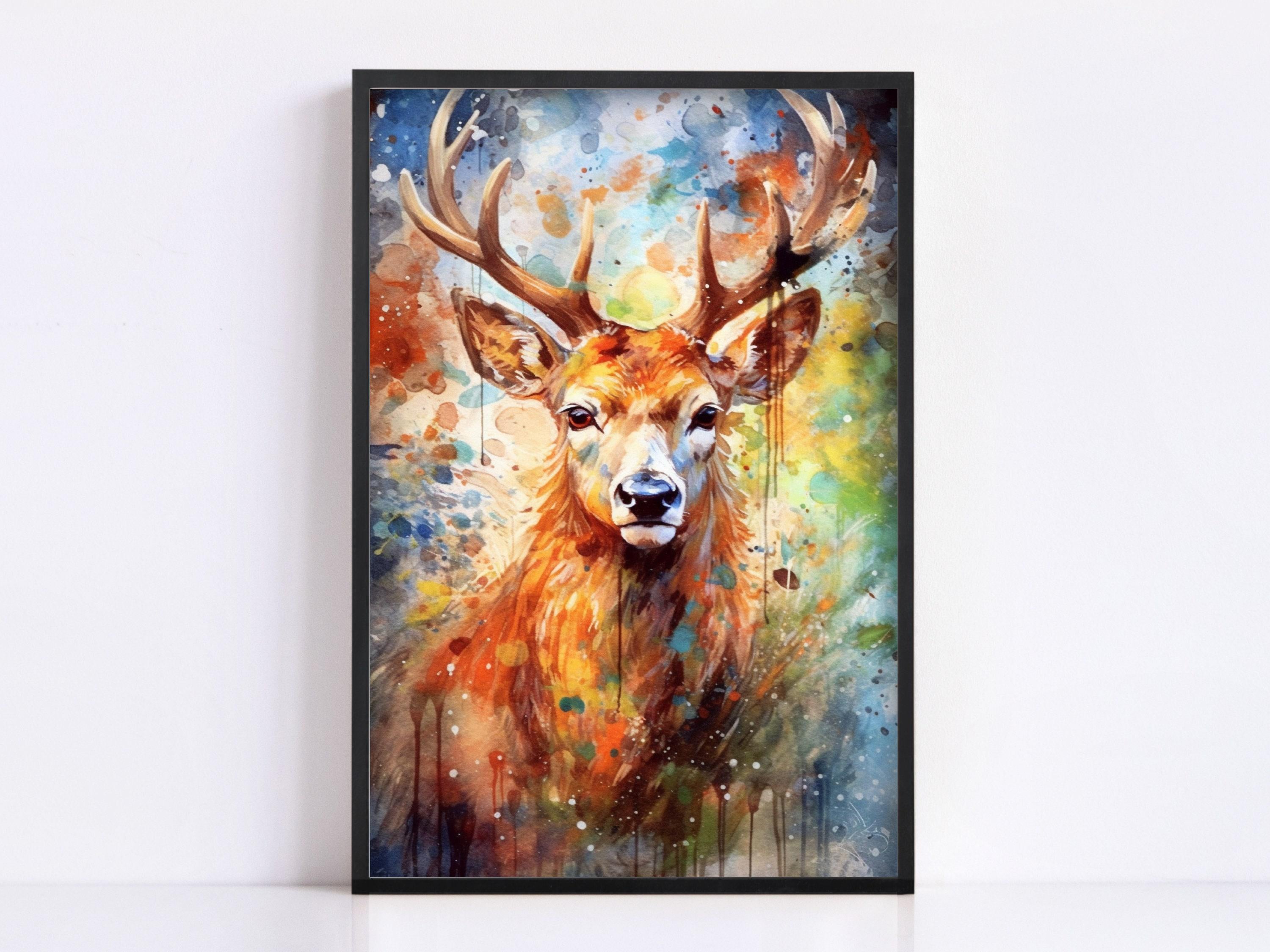 Whimsical Reindeer - Festive Christmas Watercolor, Giclee Print on Canvas, Artist Paper, Watercolor Paper, Available in Extra Large Sizes