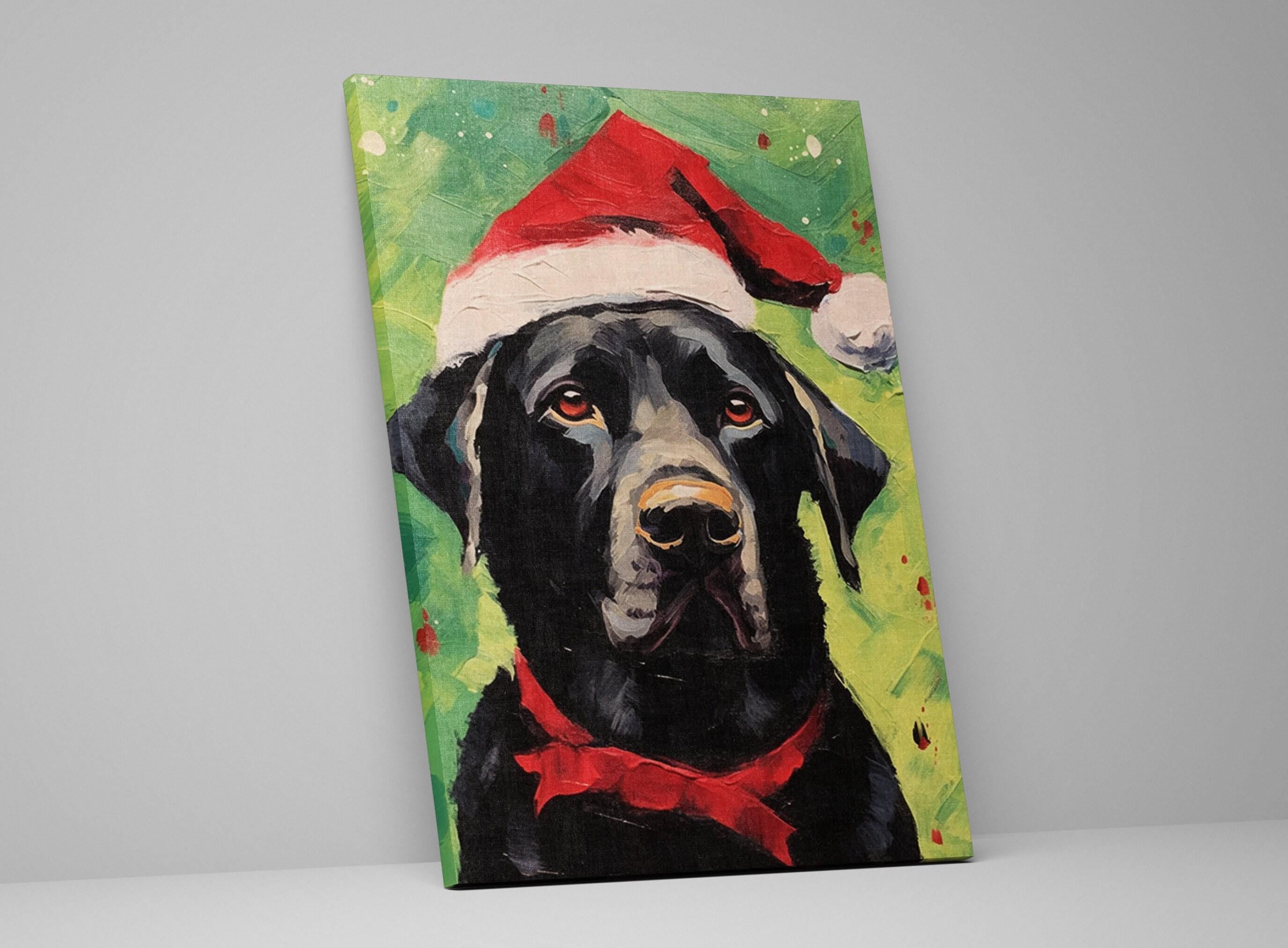 Black Lab Christmas Art - Festive Dog Painting on Extra Large Gallery Wrapped Canvas