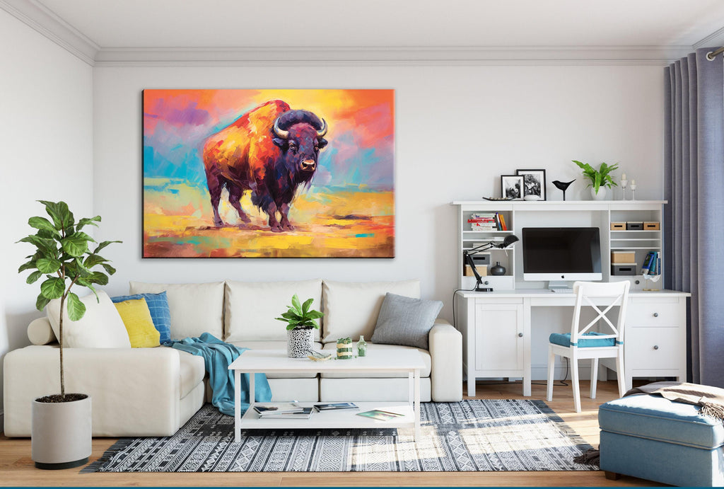 Buffalo Canvas Print | Colorful Bison Painting on Extra Large Gallery Wrapped Canvas