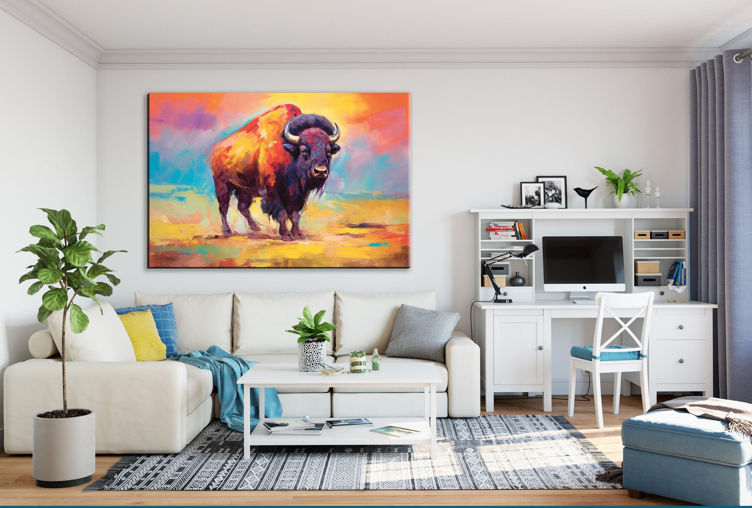 Buffalo Canvas Print | Colorful Bison Painting on Extra Large Gallery Wrapped Canvas