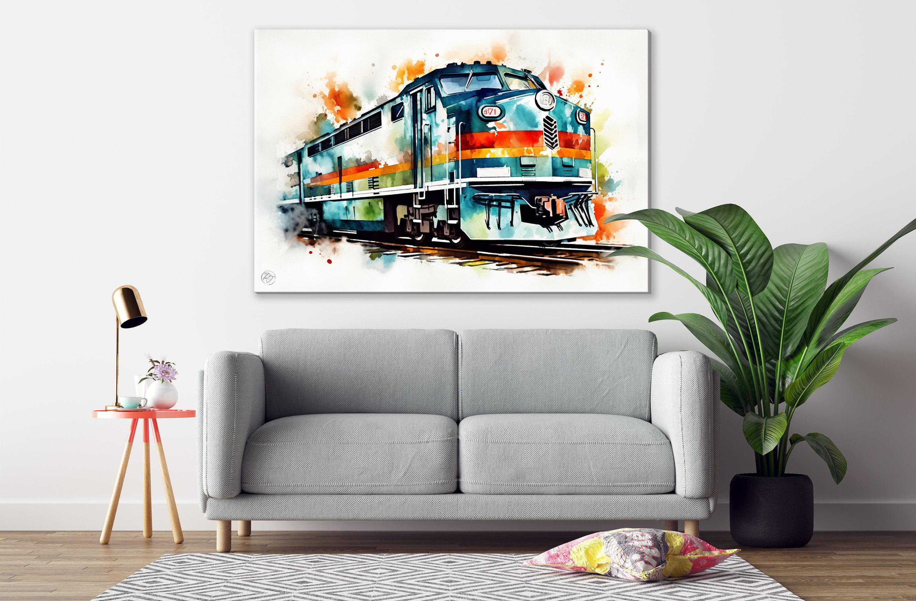 Express of Nostalgia: Watercolor Train Print, Giclee Print on Canvas, Artist Paper, Watercolor Paper, Available in Extra Large Sizes