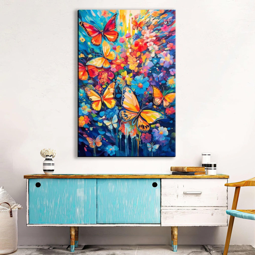 Butterfly Wall Art – Large Canvas Art with Vibrant Butterfly Print & Wood Frame