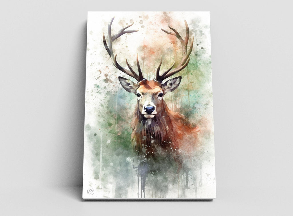 Elegant Reindeer Watercolor - Rustic Holiday Wall Art, Print on Canvas, Artist Paper, Watercolor Paper, Available in Extra Large Sizes