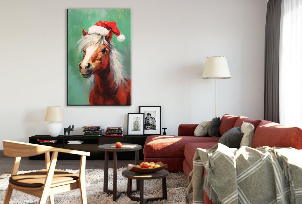 Christmas Pony Art | Horse Lovers Gift Featuring Festive Pony Print on Scratch-Resistant Canvas