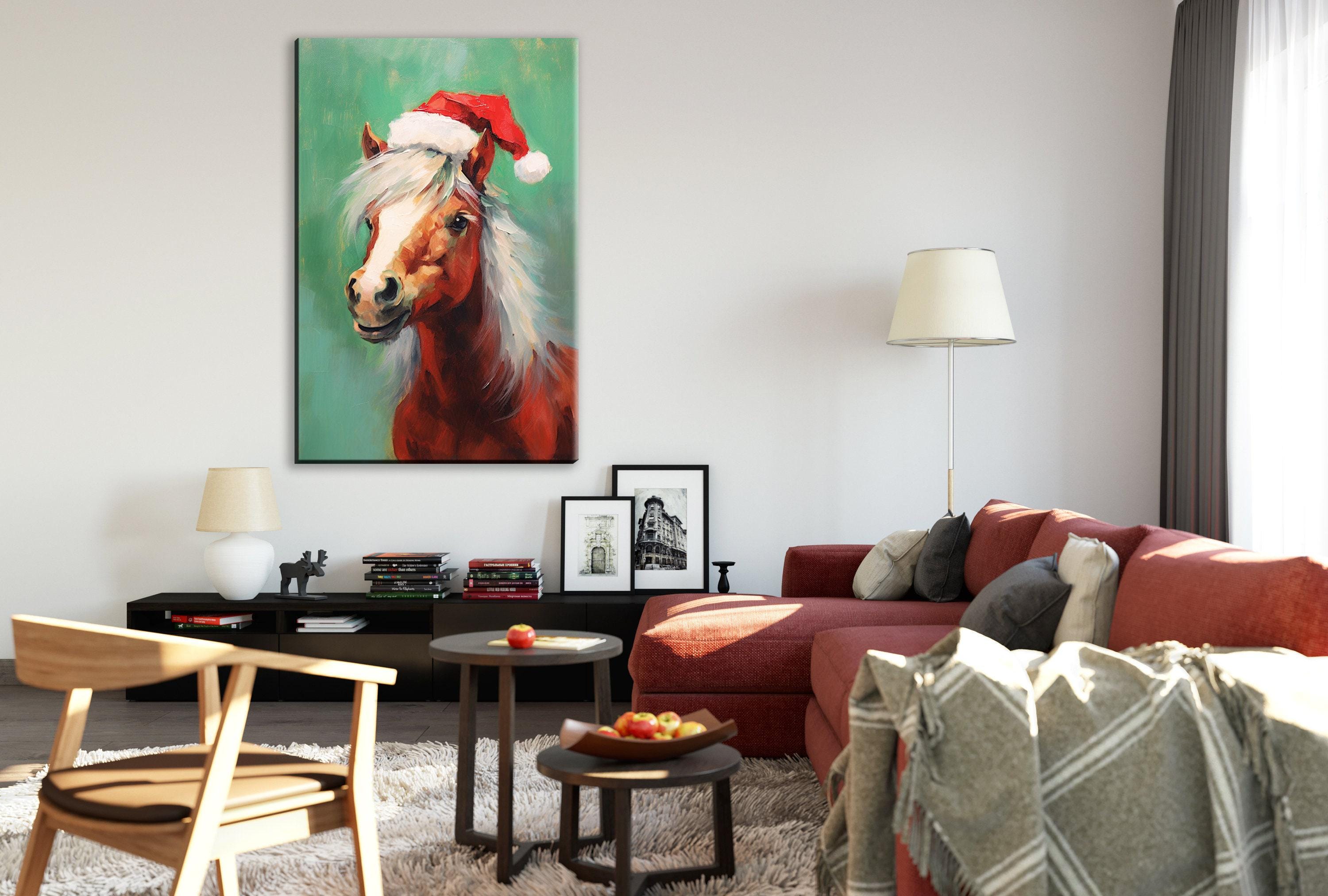 Christmas Pony Art | Horse Lovers Gift Featuring Festive Pony Print on Scratch-Resistant Canvas