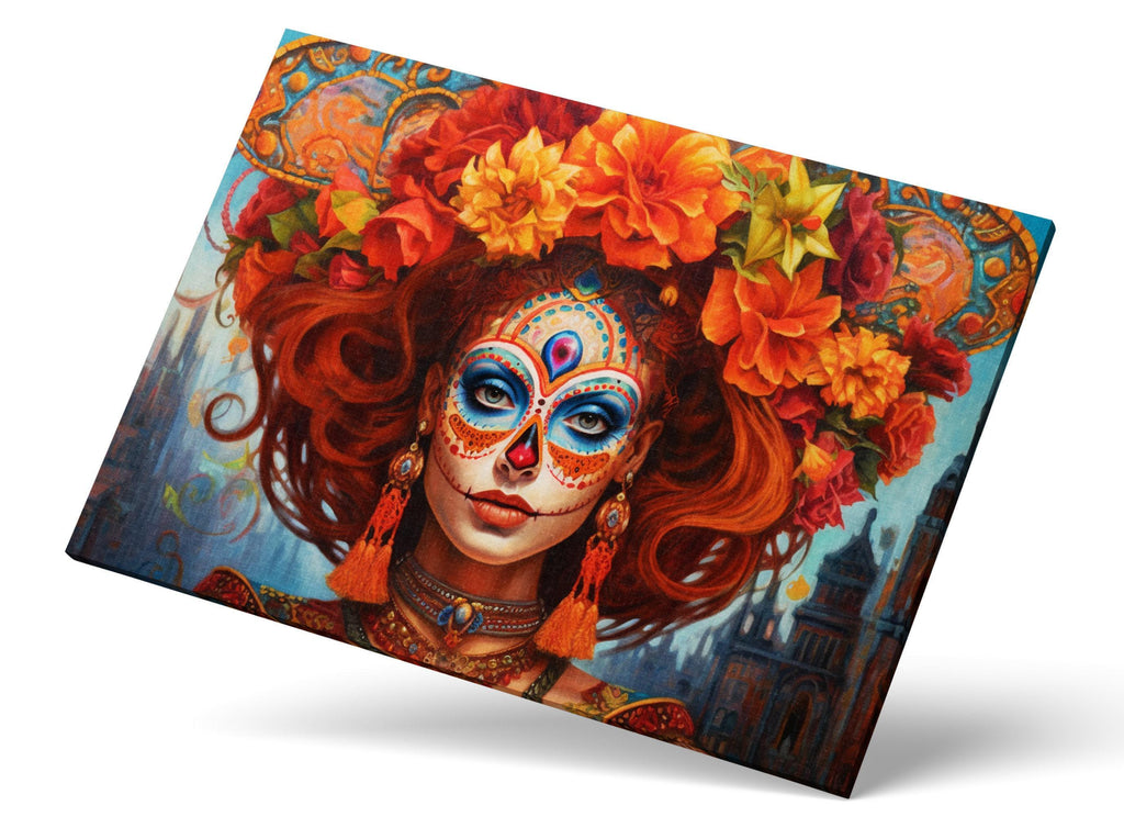 Day of the Dead Canvas – Large Floral Skull Canvas Print | Mexican Heritage Art