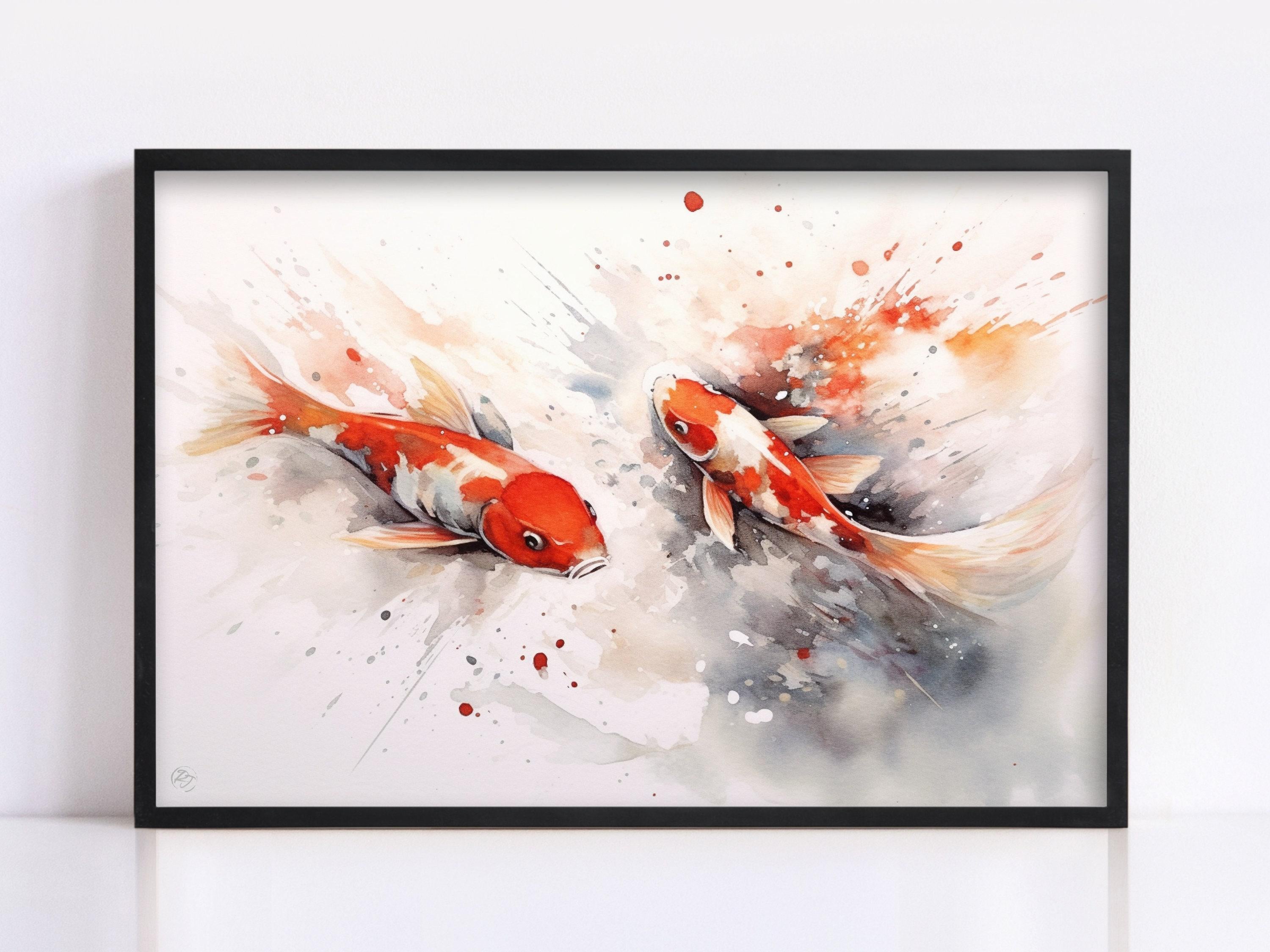 Koi Fish Watercolor - Tranquil Pond, Home Decor, Giclee Print on Canvas, Artist Paper, Watercolor Paper, Available in Extra Large Sizes