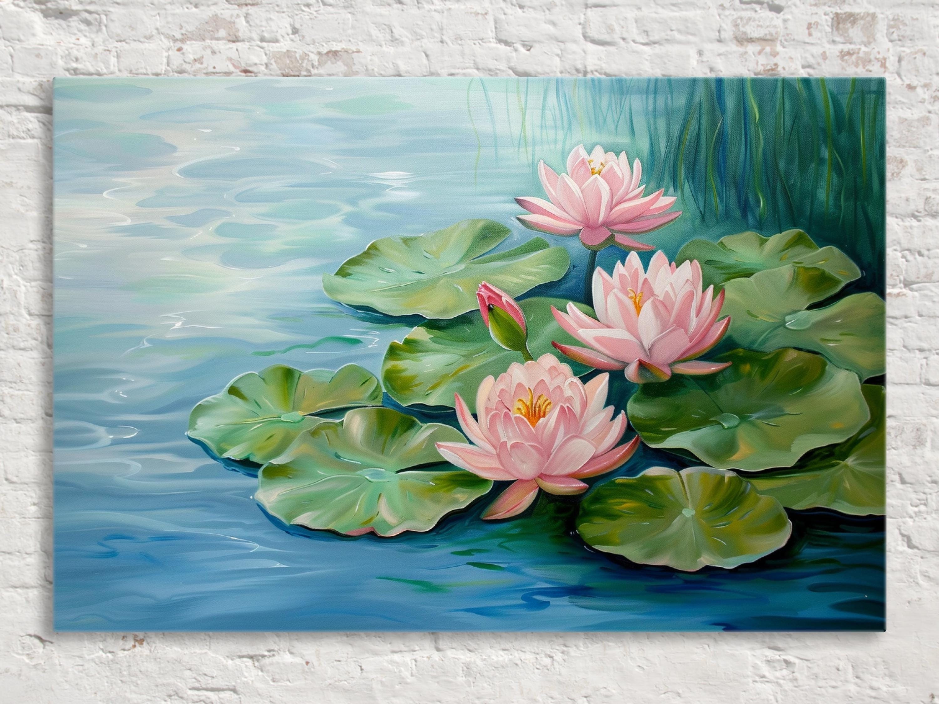 Pastel Water Lilies Art – Oversized Giclée Print Canvas | Ready to Hang Wall Decor