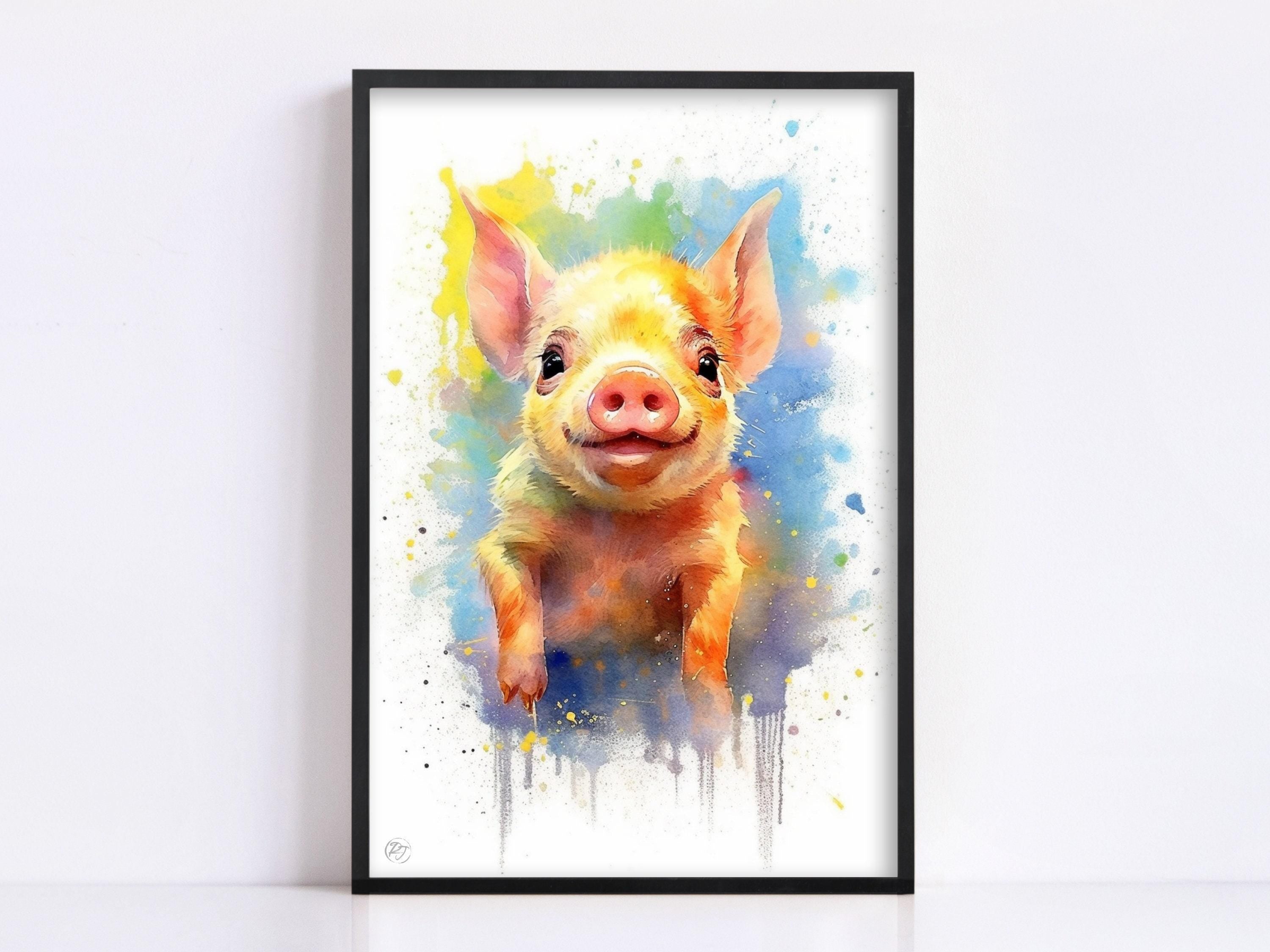 Adorable Piglet Watercolor Print for Nursery Decor, Giclee Print on Canvas, Artist Paper, Watercolor Paper, Available in Extra Large Sizes