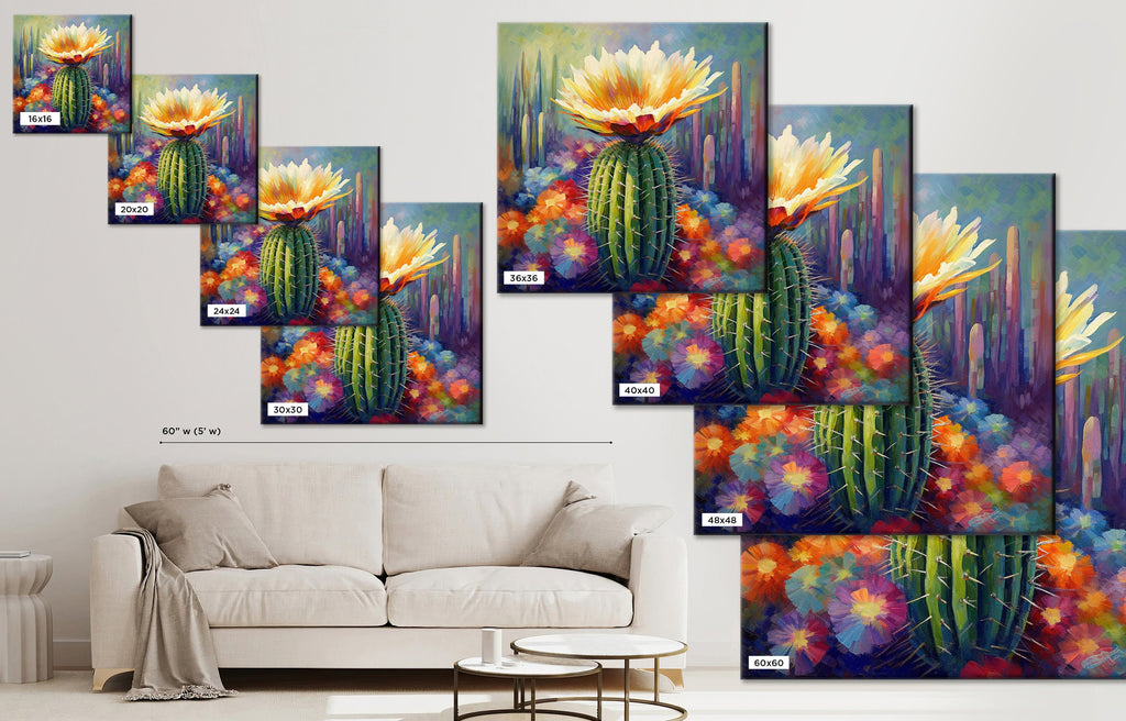 Saguaro Cactus Bloom Painting – Large Gallery Wrapped Canvas Wall Art, UV Coated Print