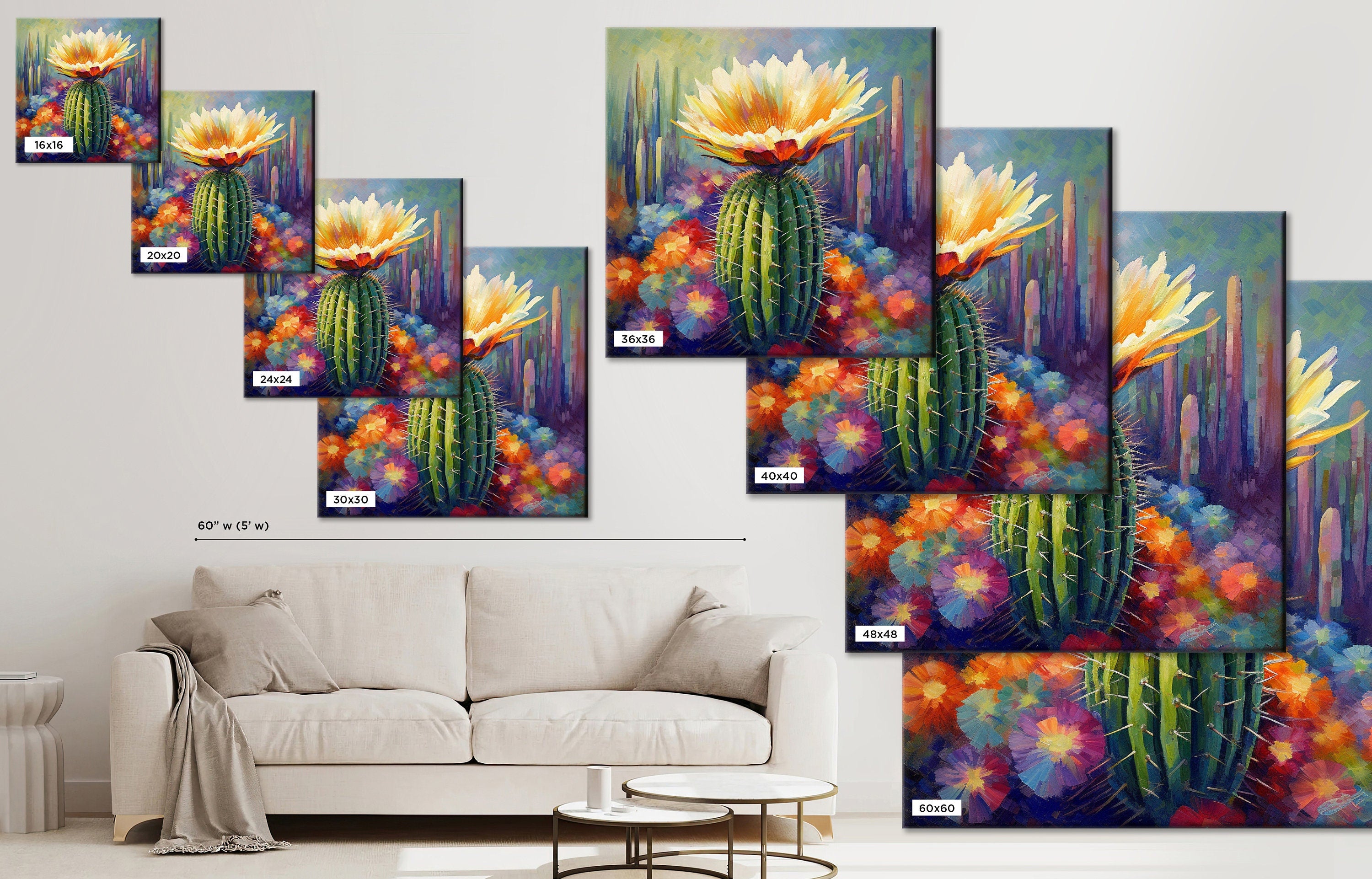 Saguaro Cactus Bloom Painting – Large Gallery Wrapped Canvas Wall Art, UV Coated Print