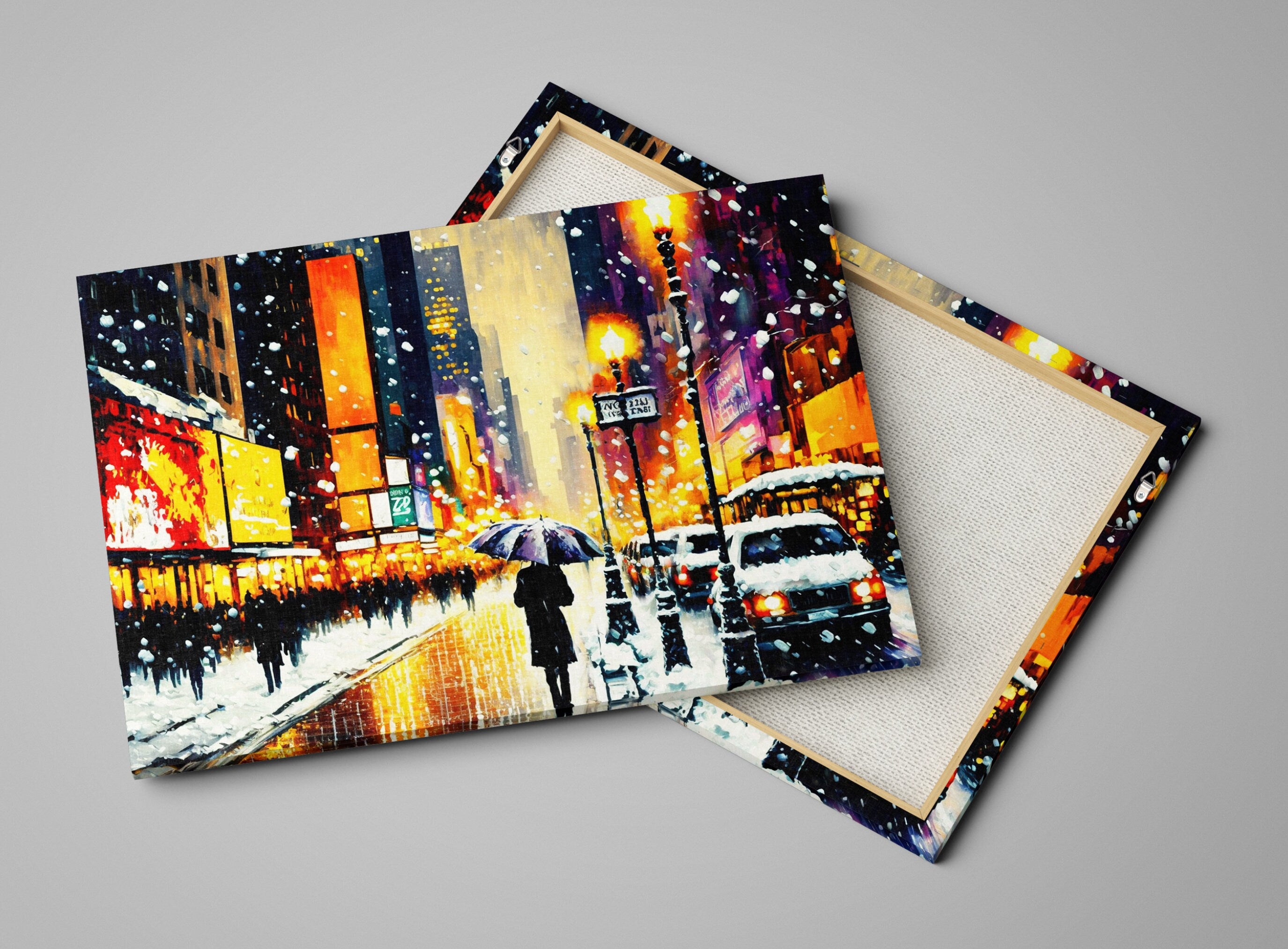 Times Square Canvas Print – Vibrant NYC Winter Art on Gallery Ready Wooden Frame