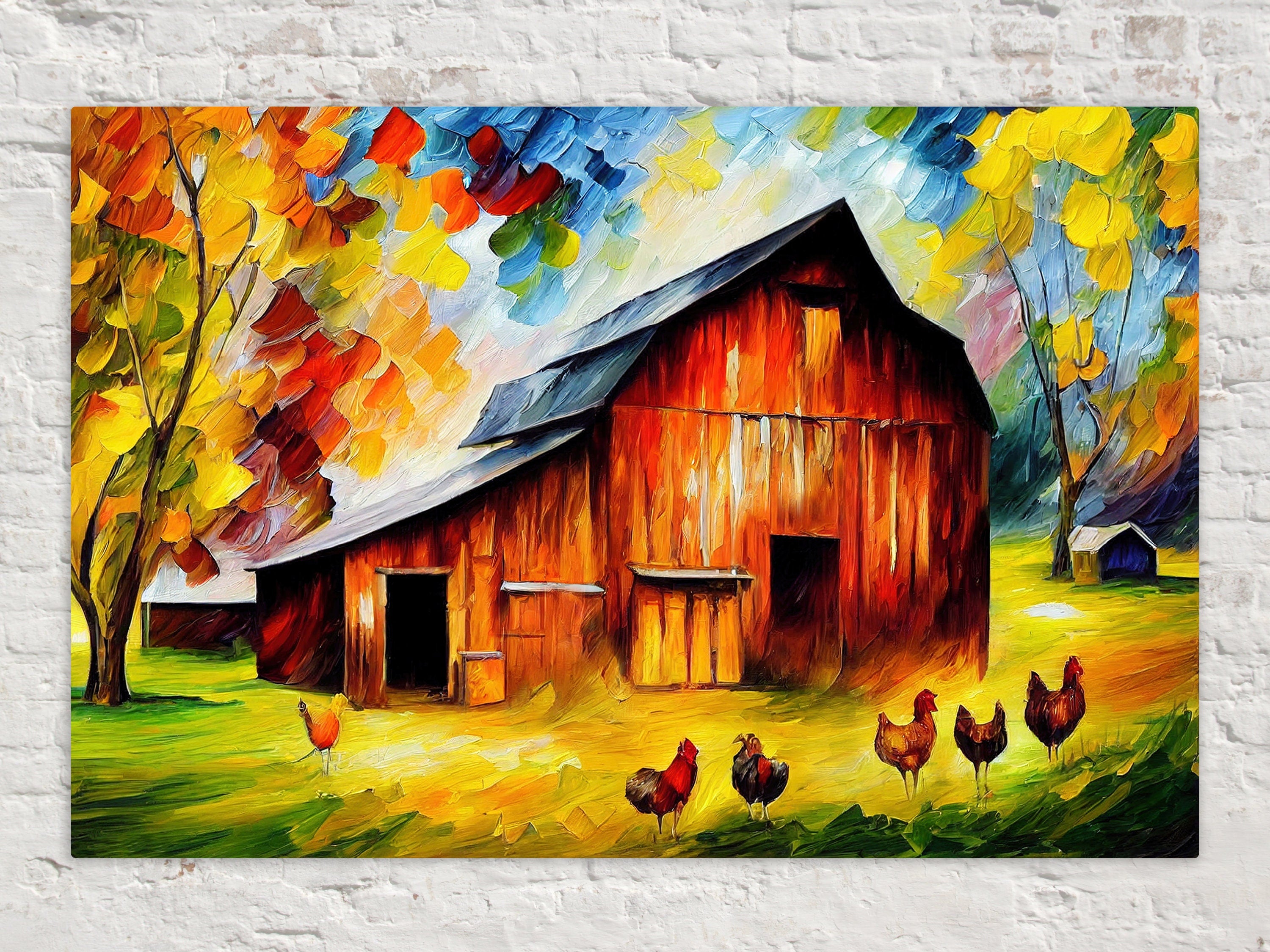 Farmhouse Canvas Print - Vibrant Barn Canvas Art with Wooden Frame