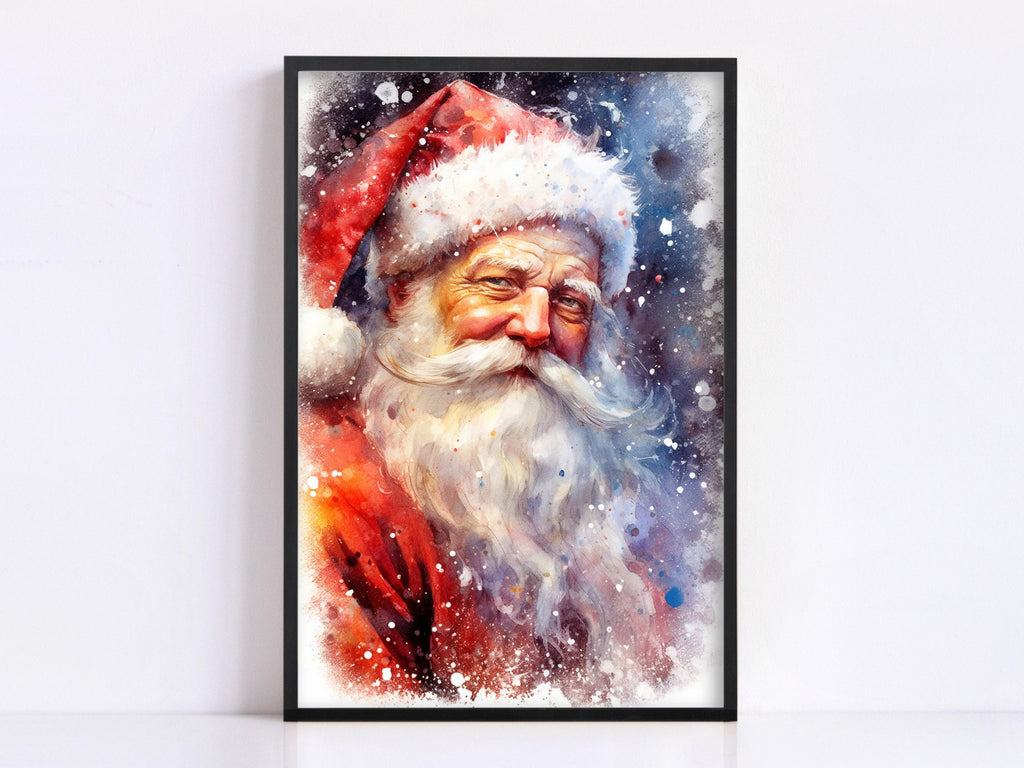 Santa Claus Watercolor Print - Cozy Holiday Art, Giclee Print on Canvas, Artist Paper, Watercolor Paper, Available in Extra Large Sizes