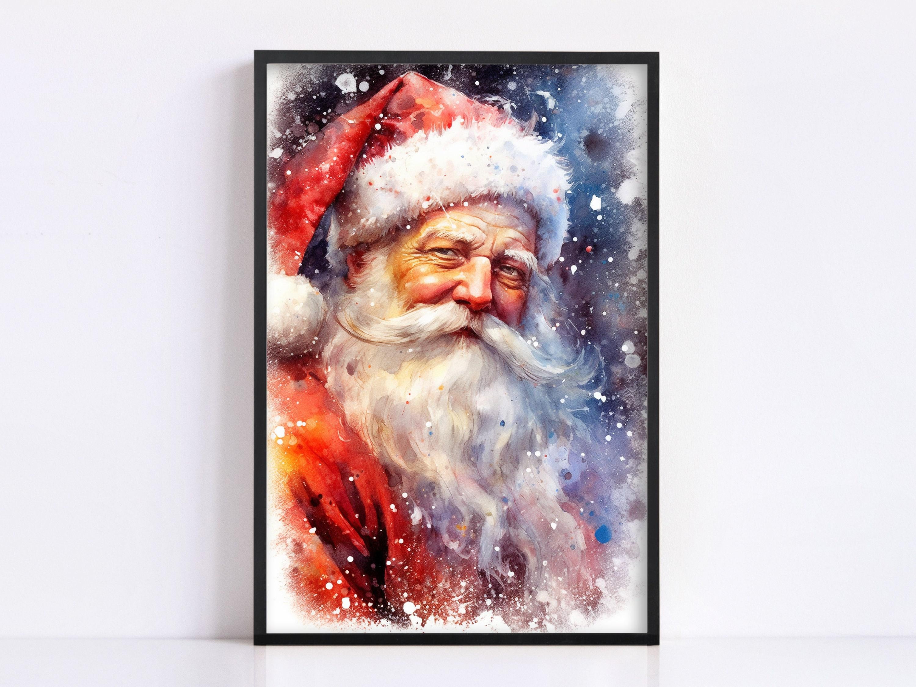 Santa Claus Watercolor Print - Cozy Holiday Art, Giclee Print on Canvas, Artist Paper, Watercolor Paper, Available in Extra Large Sizes