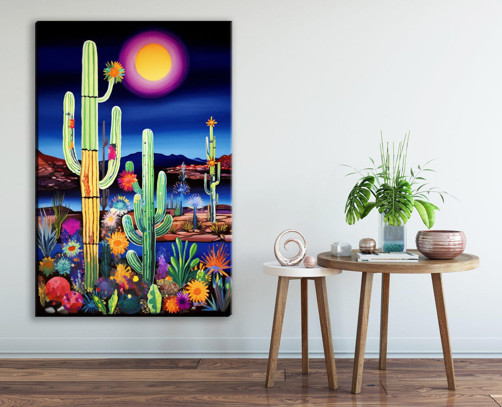 Desert Night Painting – Large Canvas Art | Southwest Wall Art, Twilight Desert Decor