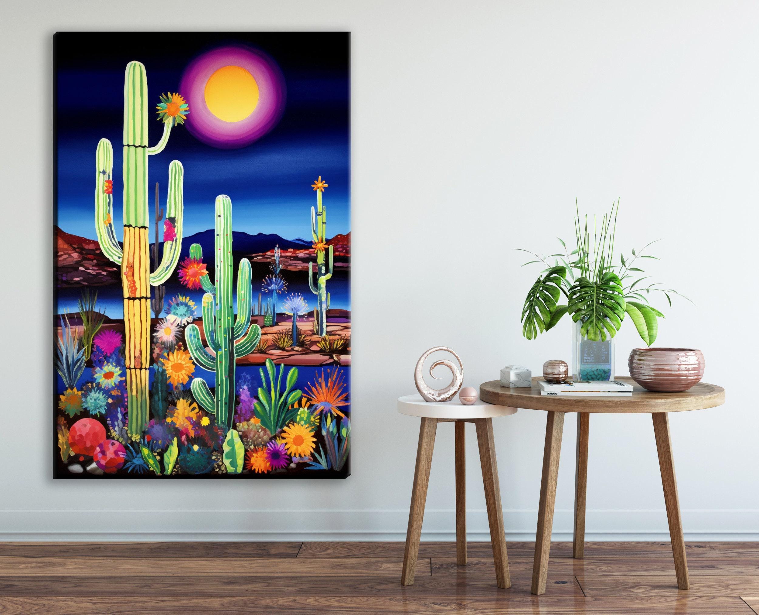 Desert Night Painting – Large Canvas Art | Southwest Wall Art, Twilight Desert Decor