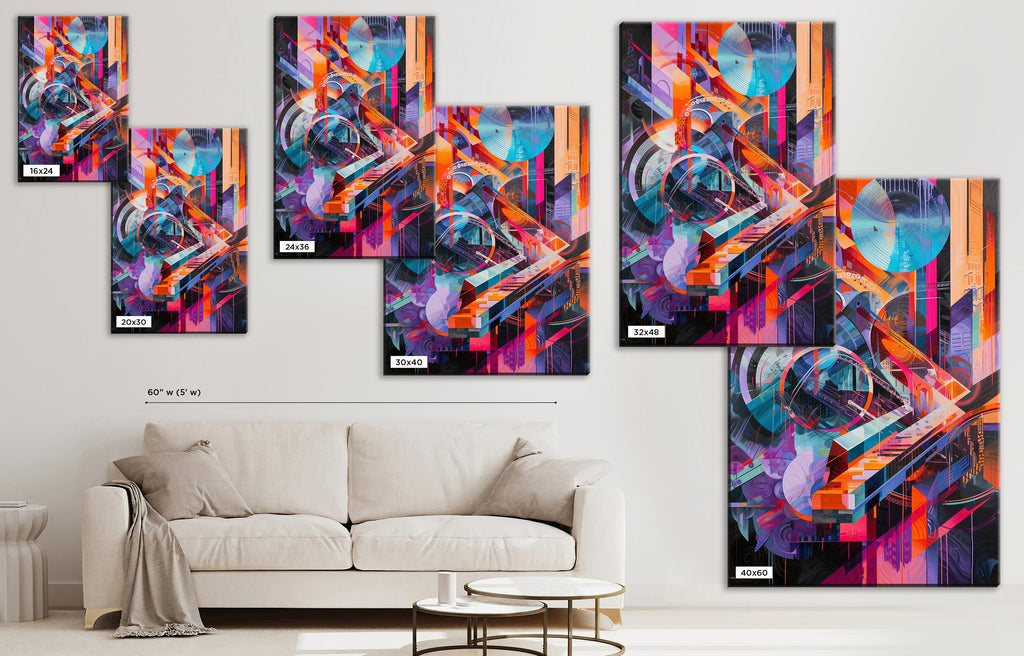 Retro Futurism Wall Art – Large Abstract Canvas | Gallery Wrapped Print, Ready to Hang
