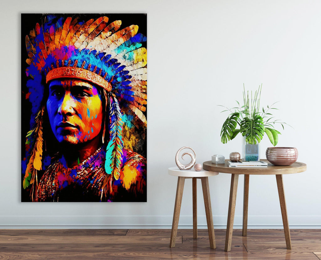 Native American Art Canvas | Tribal Indian Painting With Vibrant Colors Print