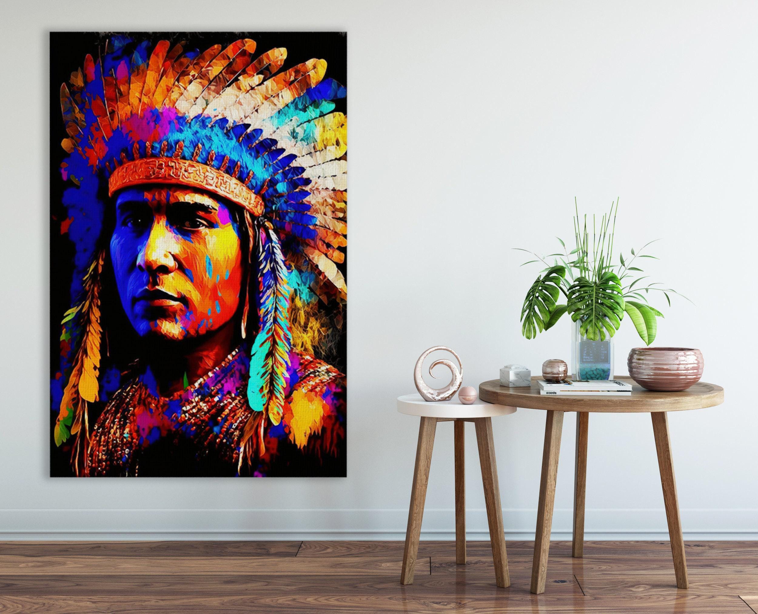 Native American Art Canvas | Tribal Indian Painting With Vibrant Colors Print