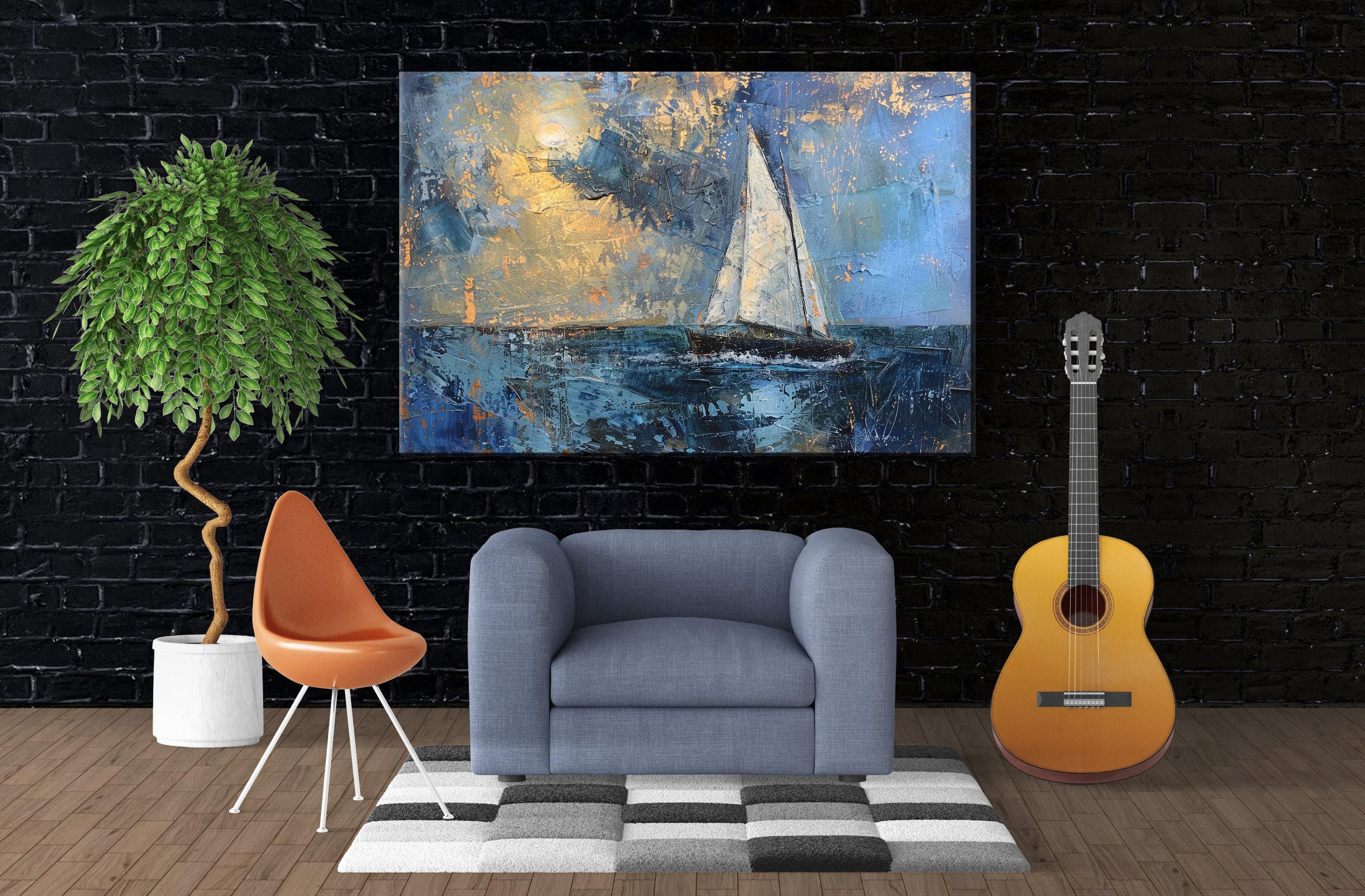 Minimal Sailboat Art – Large Canvas Print | Gallery Wrapped Nautical Wall Decor