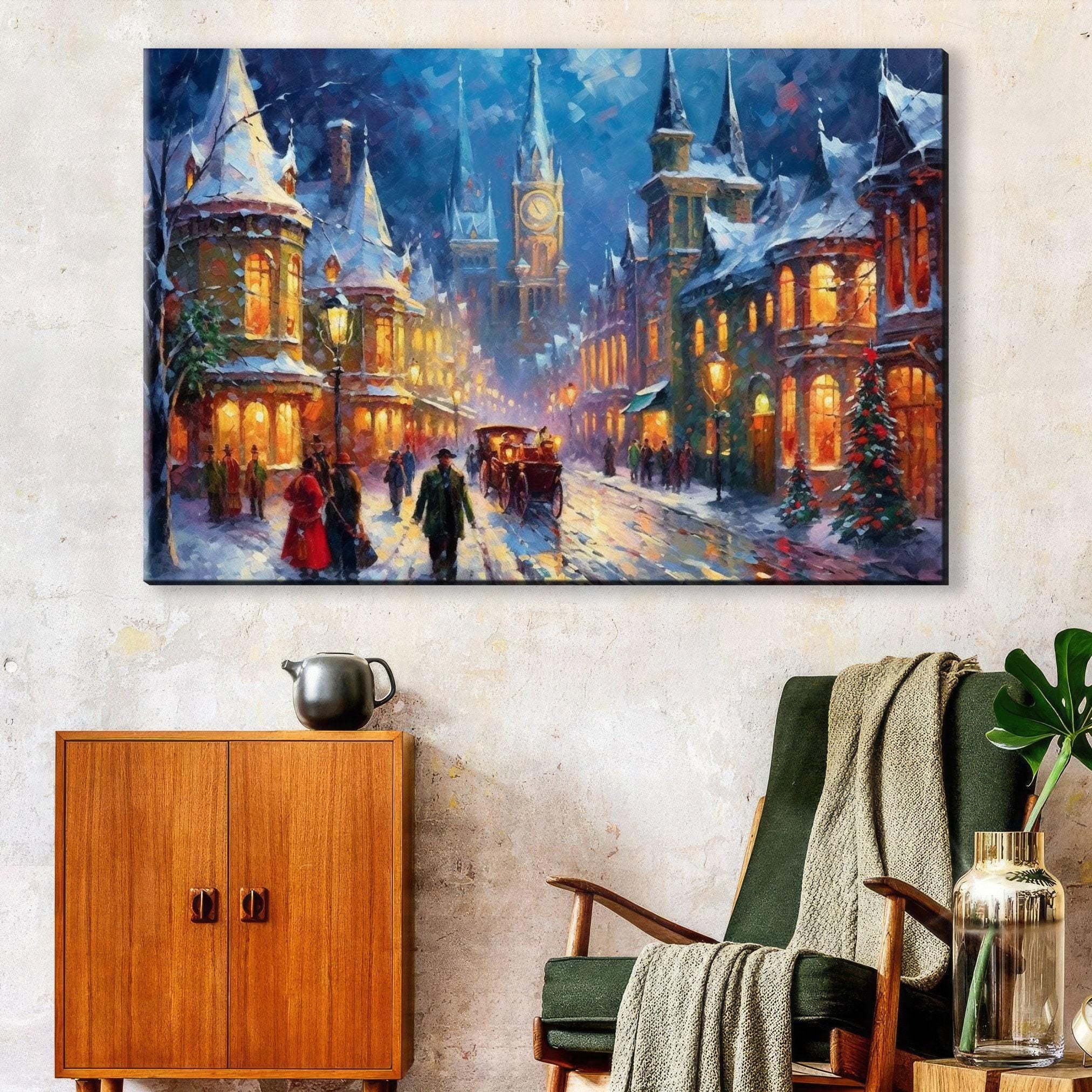 Victorian Christmas Art | Classic Holiday Decor on Extra Large Gallery Wrapped Canvas Print
