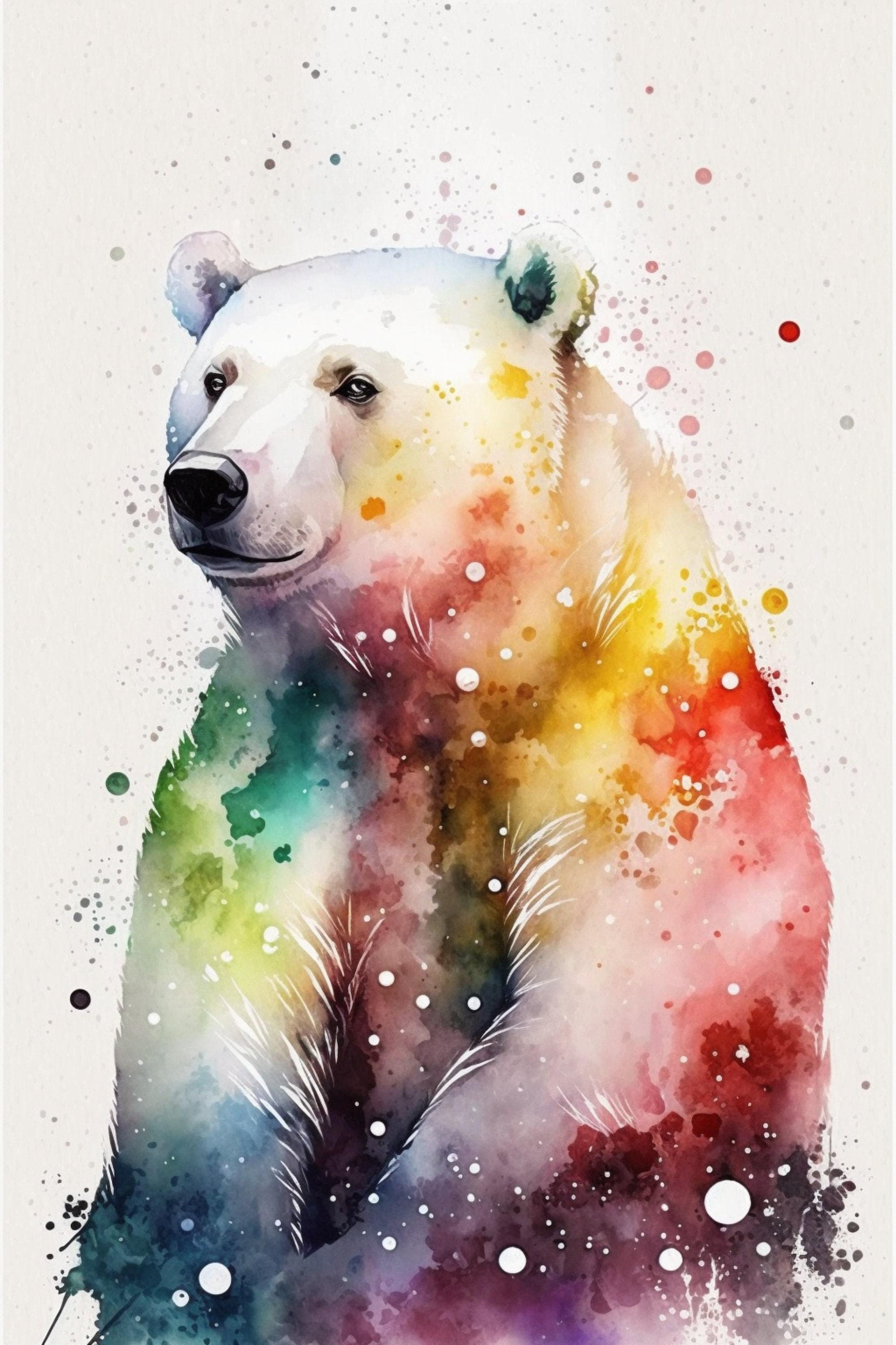 Wildlife Serenity: Polar Bear Watercolor Painting, Giclee Print on Canvas, Artist Paper, Watercolor Paper, Available in Extra Large Sizes