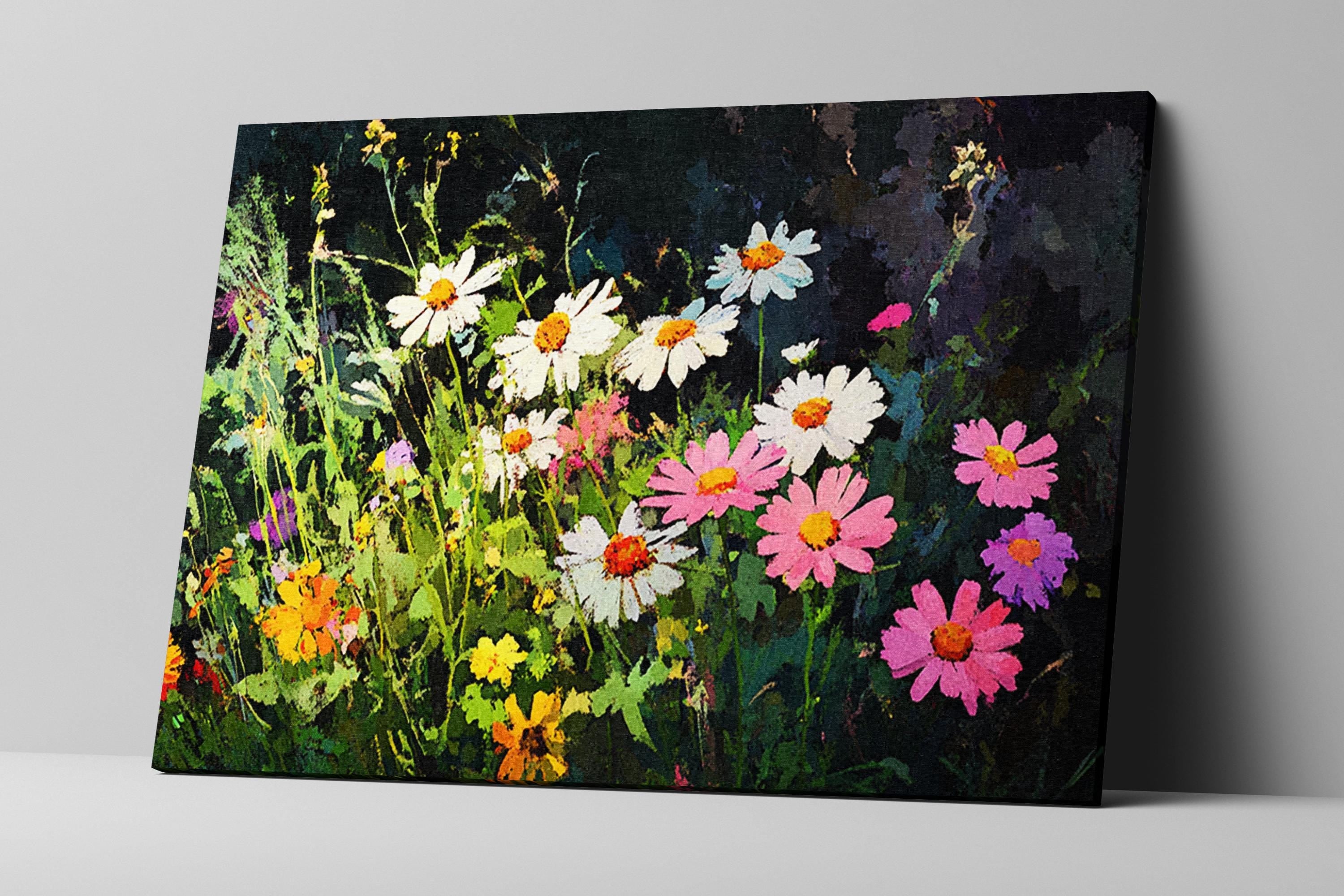a painting of a bunch of flowers in a field