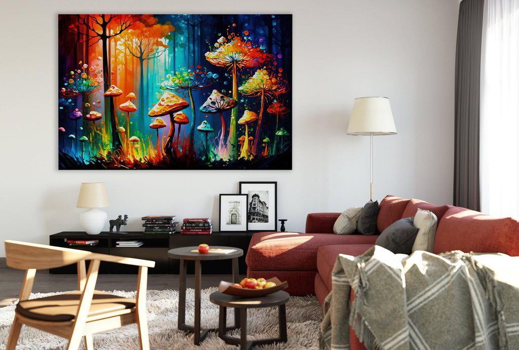Psychedelic Mushroom Art - Magic Mushrooms Canvas | Glowing Trip Painting Print