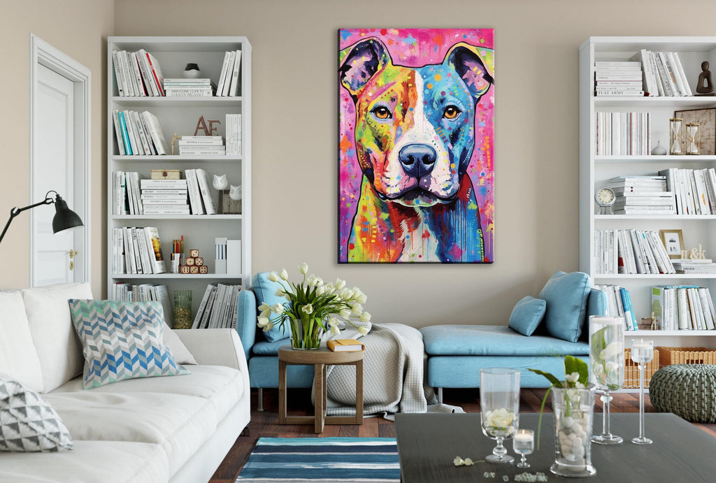 Pitbull Canvas Art - Large Dog Canvas Wall Art With Real Wood Frame
