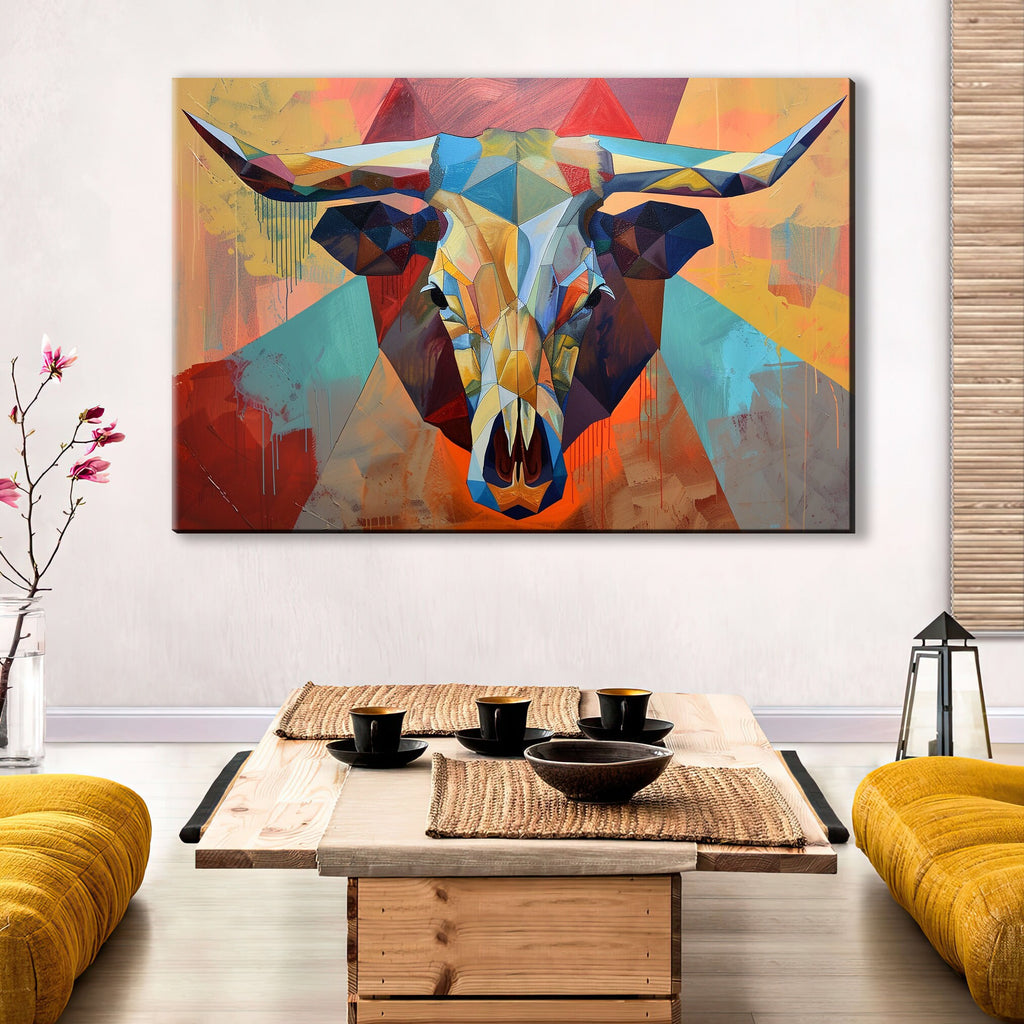 Cow Skull Wall Art – Contemporary Skull Art on Gallery Wrapped Canvas, Ready to Hang
