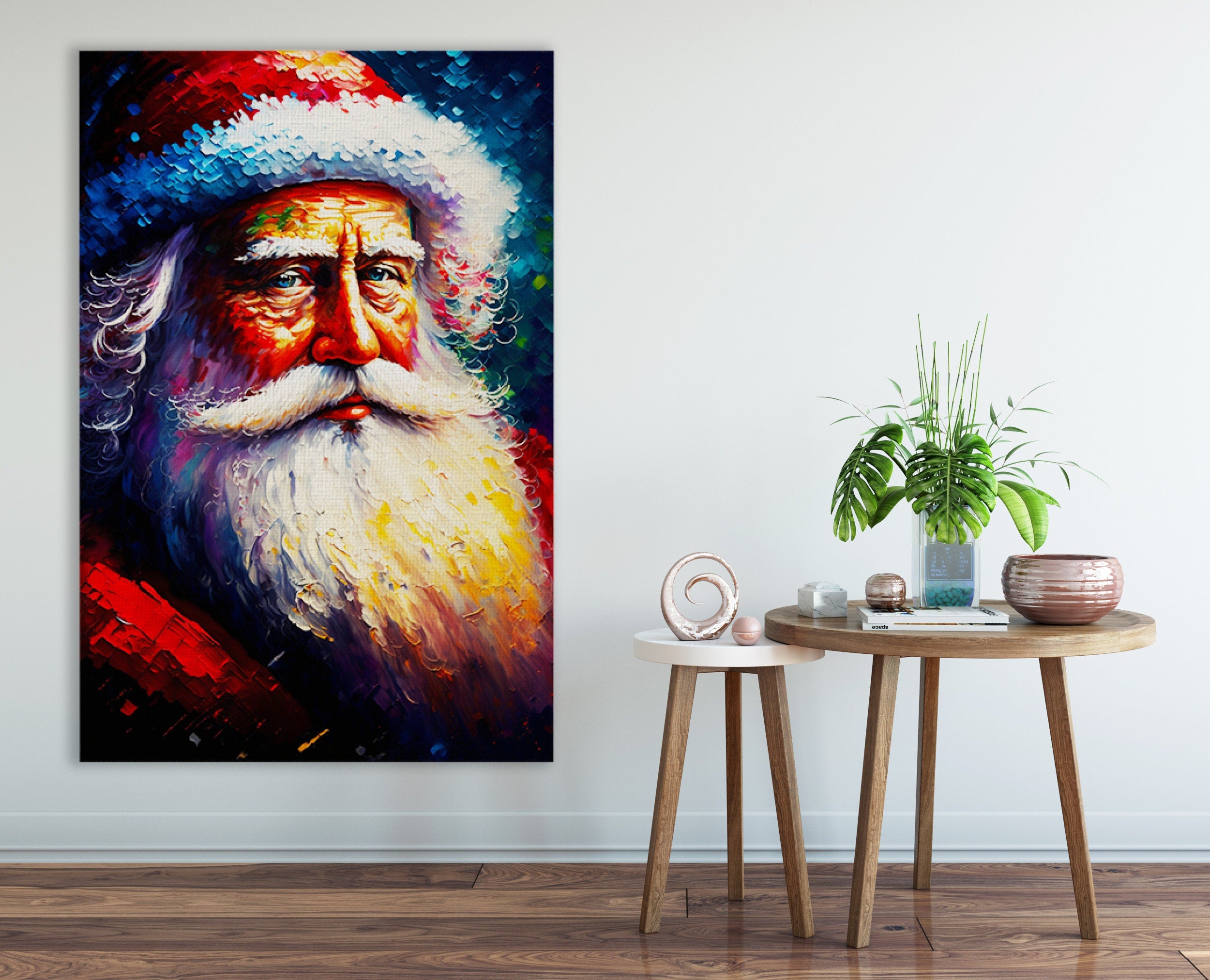 Christmas Canvas Print - Santa Claus Painting With Wooden Frame & Scratch Resistant Coating