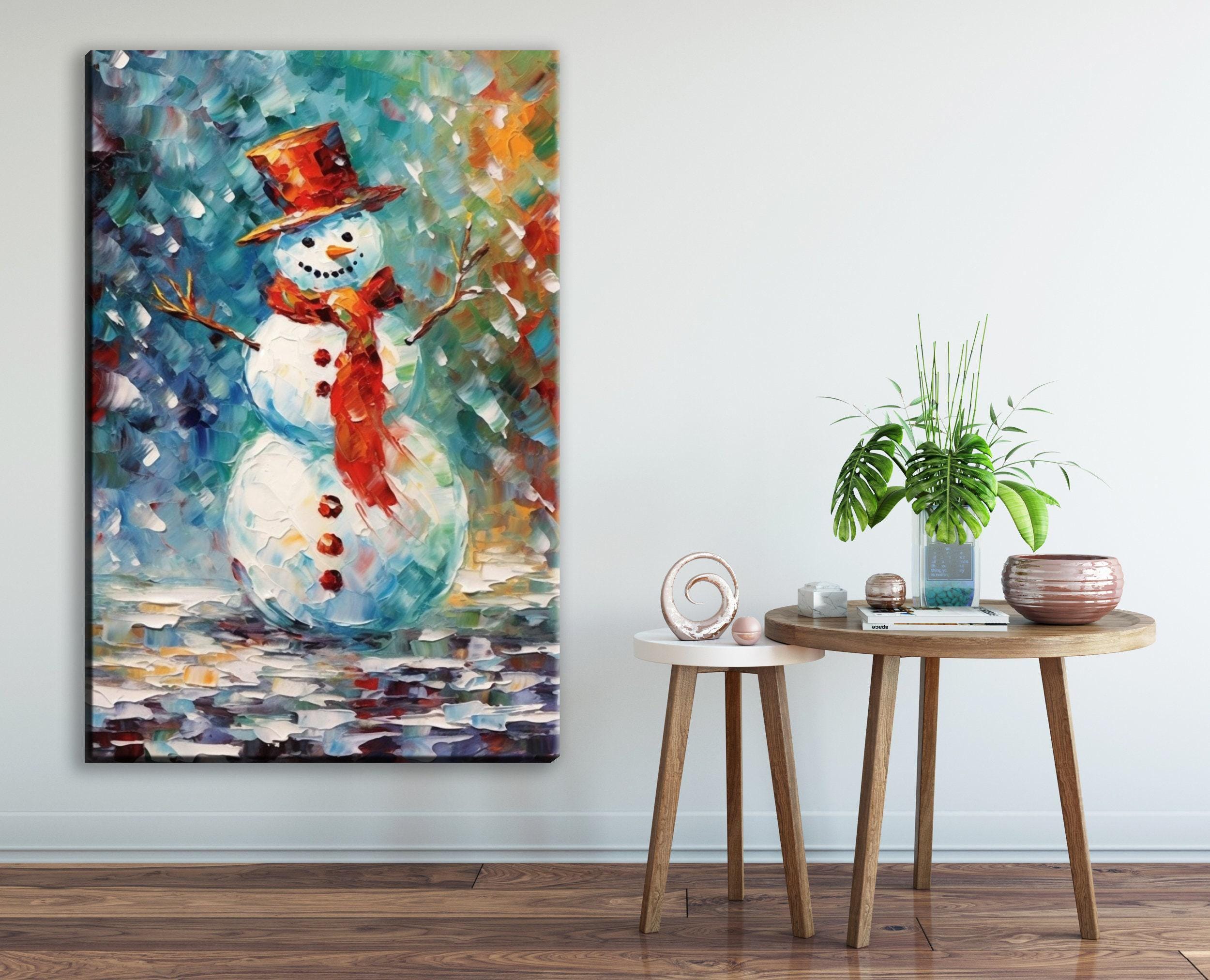 Frosty Snowman Wall Art - Xmas Canvas Print | Festive Winter Artwork on Gallery Wrapped Canvas