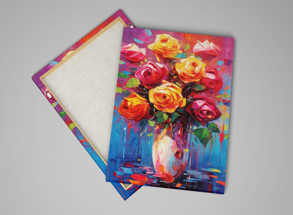 Rose Bouquet Canvas – Large Floral Wall Decor | Vibrant Abstract Roses Art Print