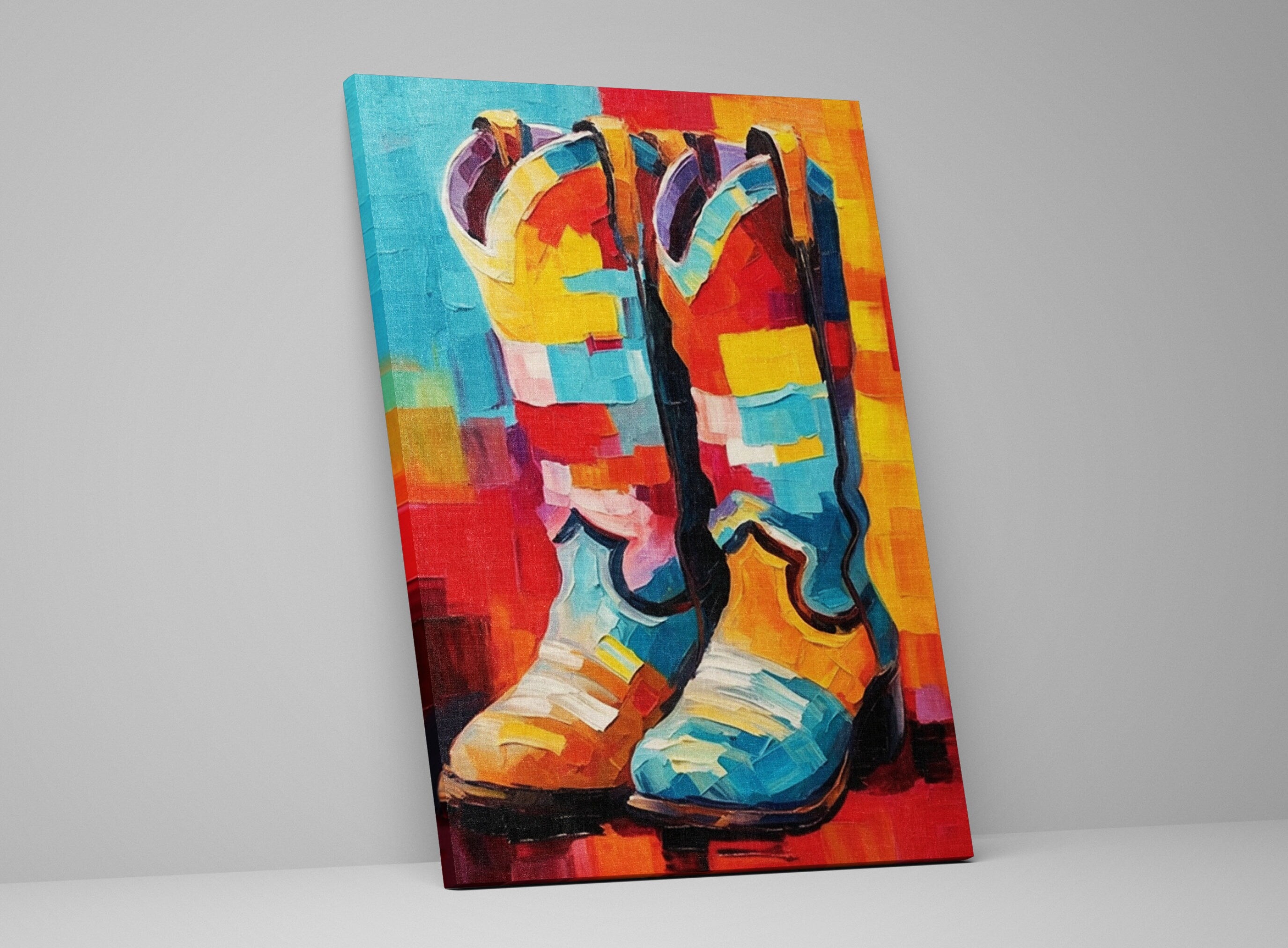 Western Cowboy Boots Canvas – Large Colorful Texas Themed Wall Art Print