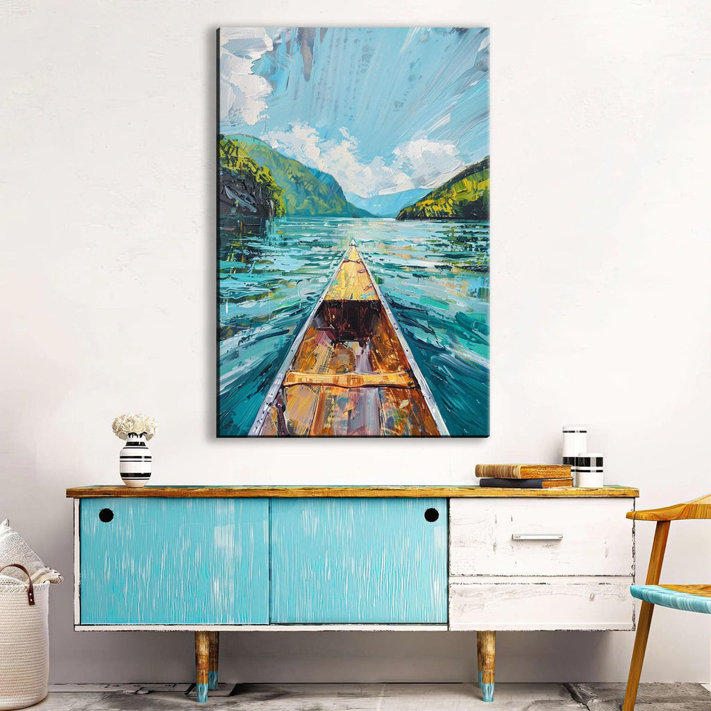 Canoe Wall Art – Rustic River Canvas Print | Large Gallery Wrapped Nature Artwork