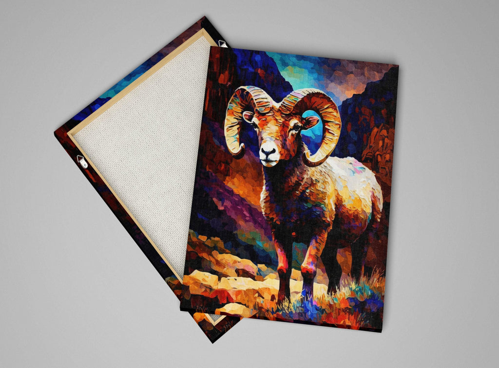 Bighorn Sheep Canvas Print - Vibrant Southwest Wall Art | Colorful Desert Wildlife Art