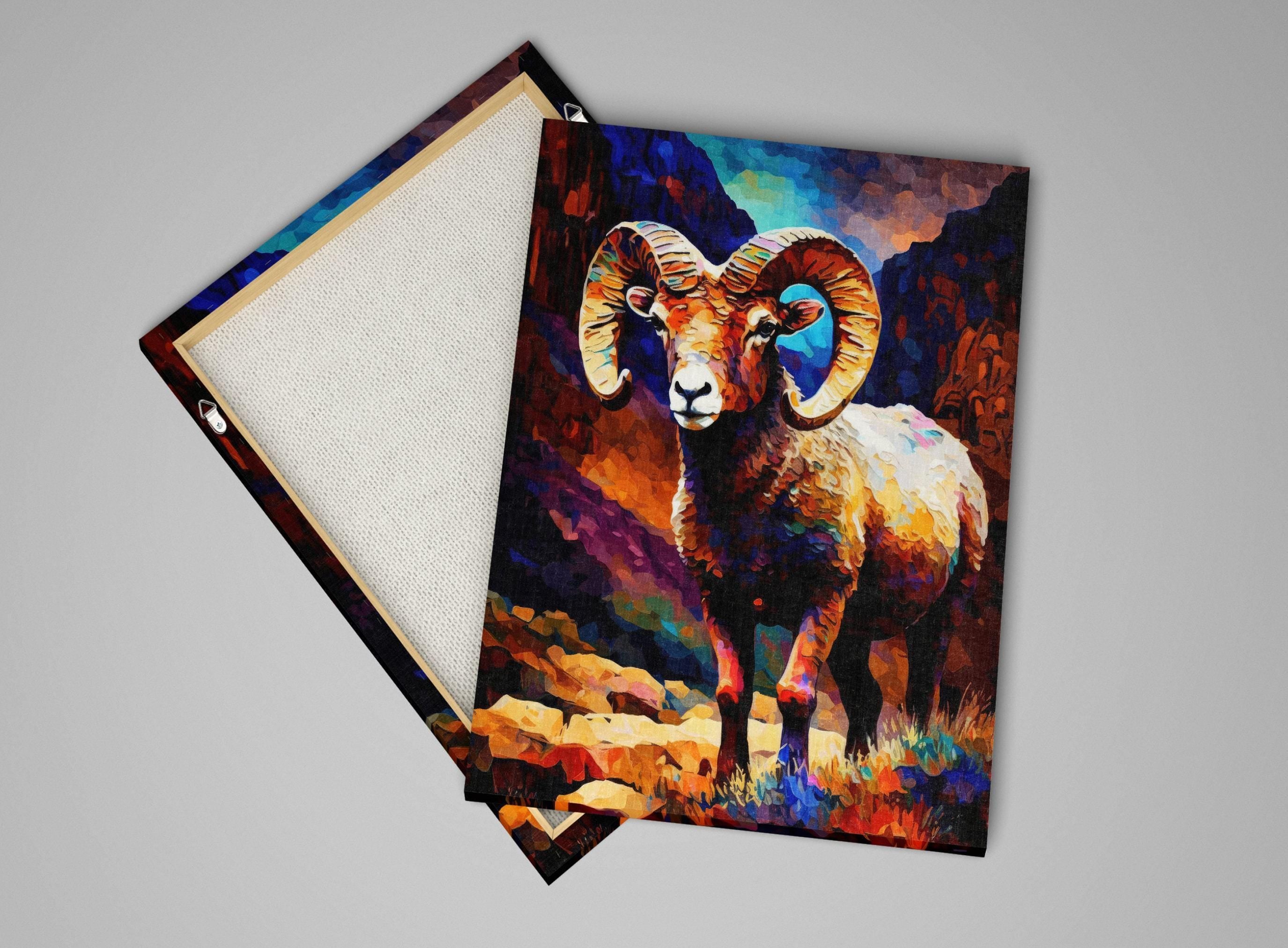 Bighorn Sheep Canvas Print - Vibrant Southwest Wall Art | Colorful Desert Wildlife Art