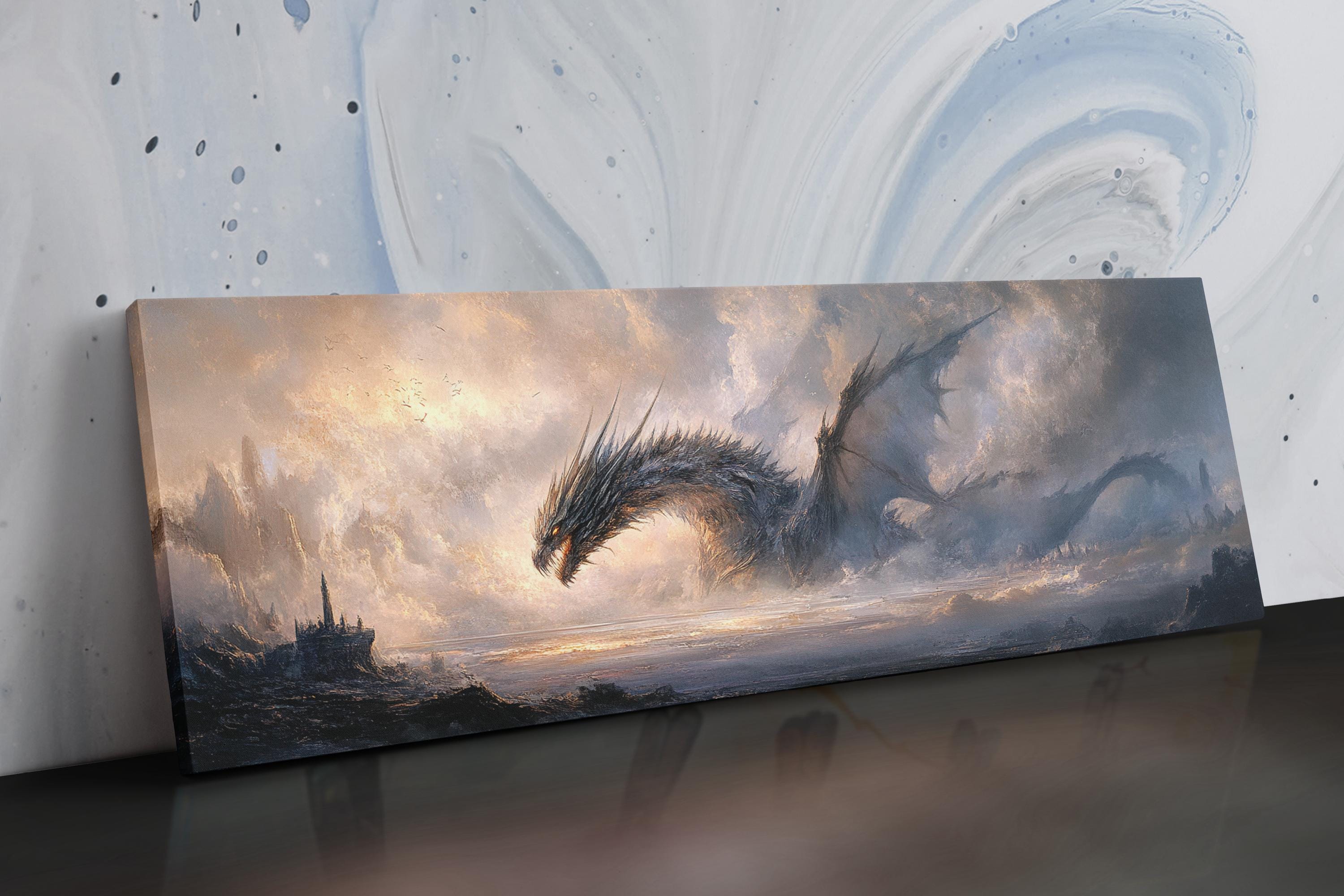 a painting of a dragon on a wall