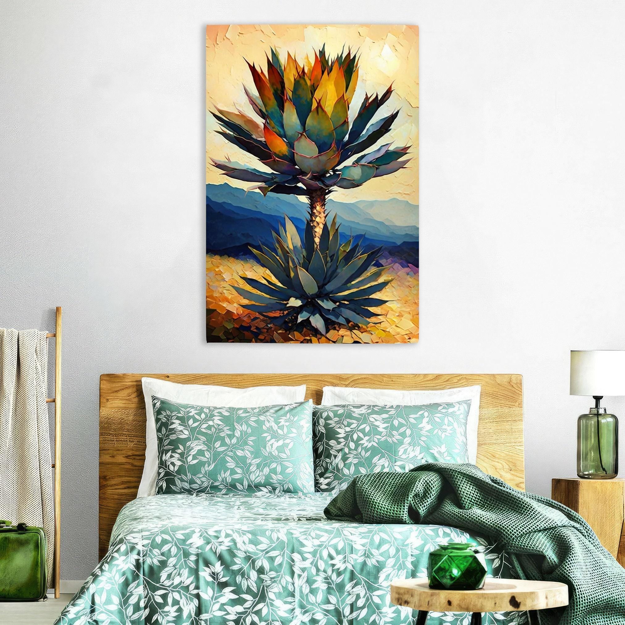 Desert Landscape Canvas – Southwest Wall Art | Vibrant Agave Cactus Decor, Ready to Hang