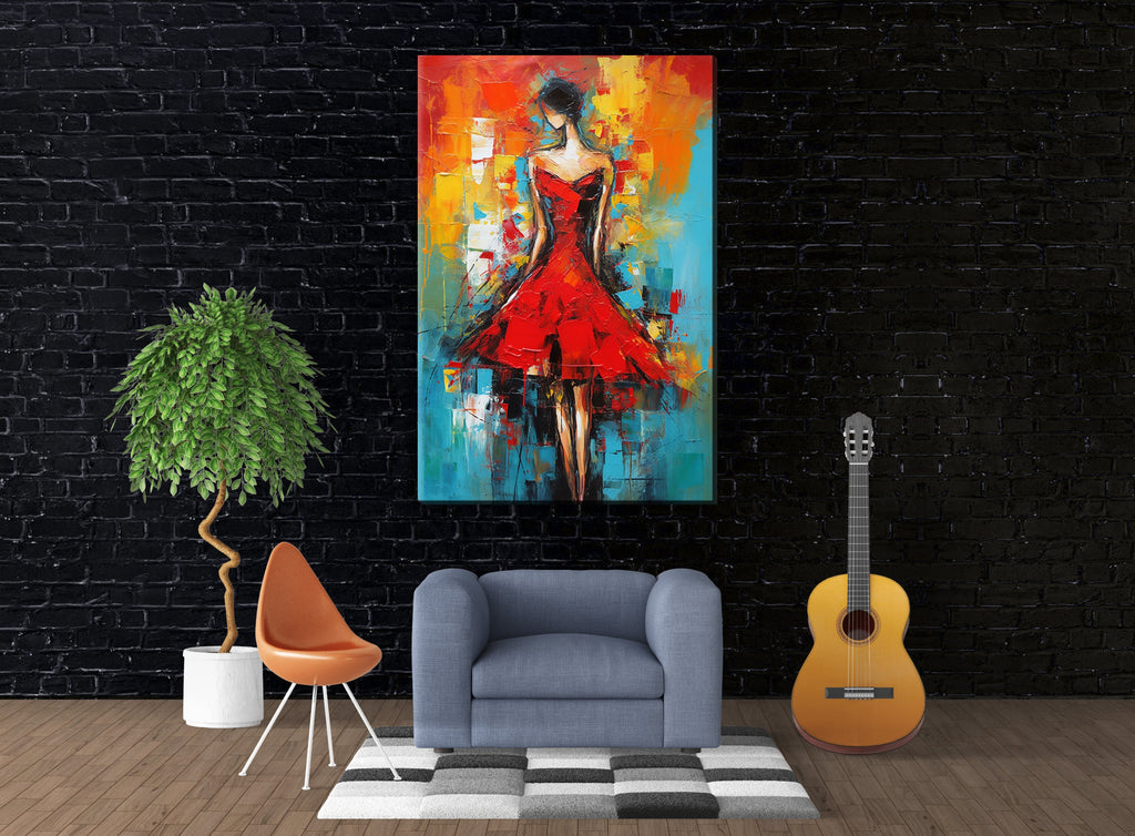 Red Dress Canvas Art – Abstract Woman Painting | High Quality Giclee Print
