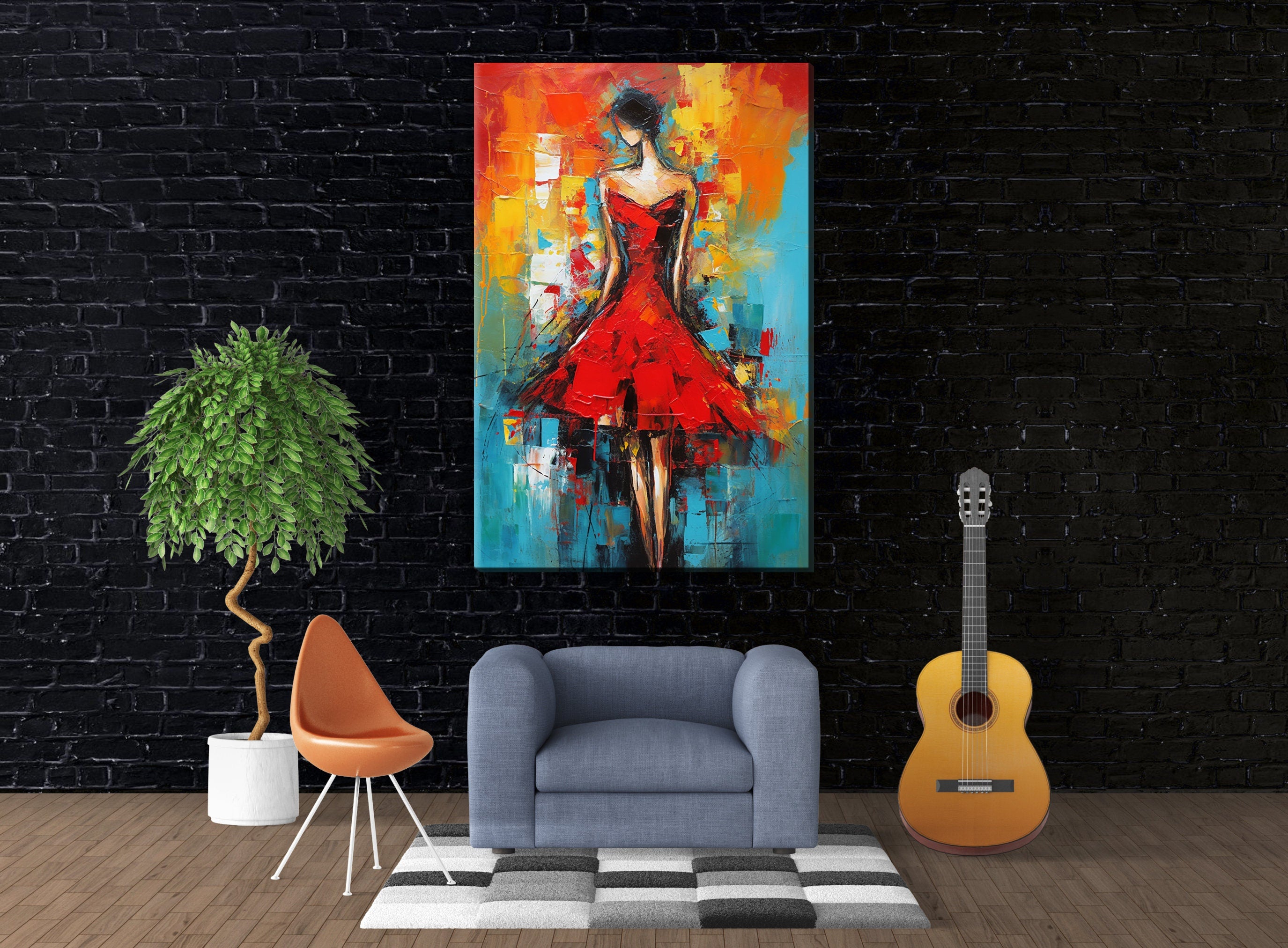 Red Dress Canvas Art – Abstract Woman Painting | High Quality Giclee Print