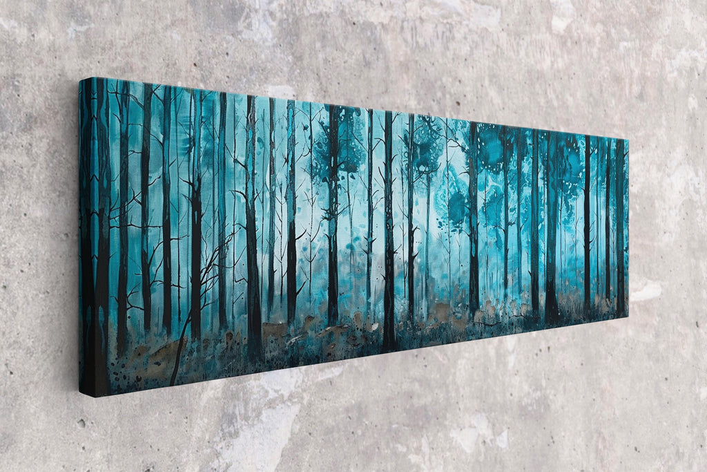 a painting on a wall of a forest