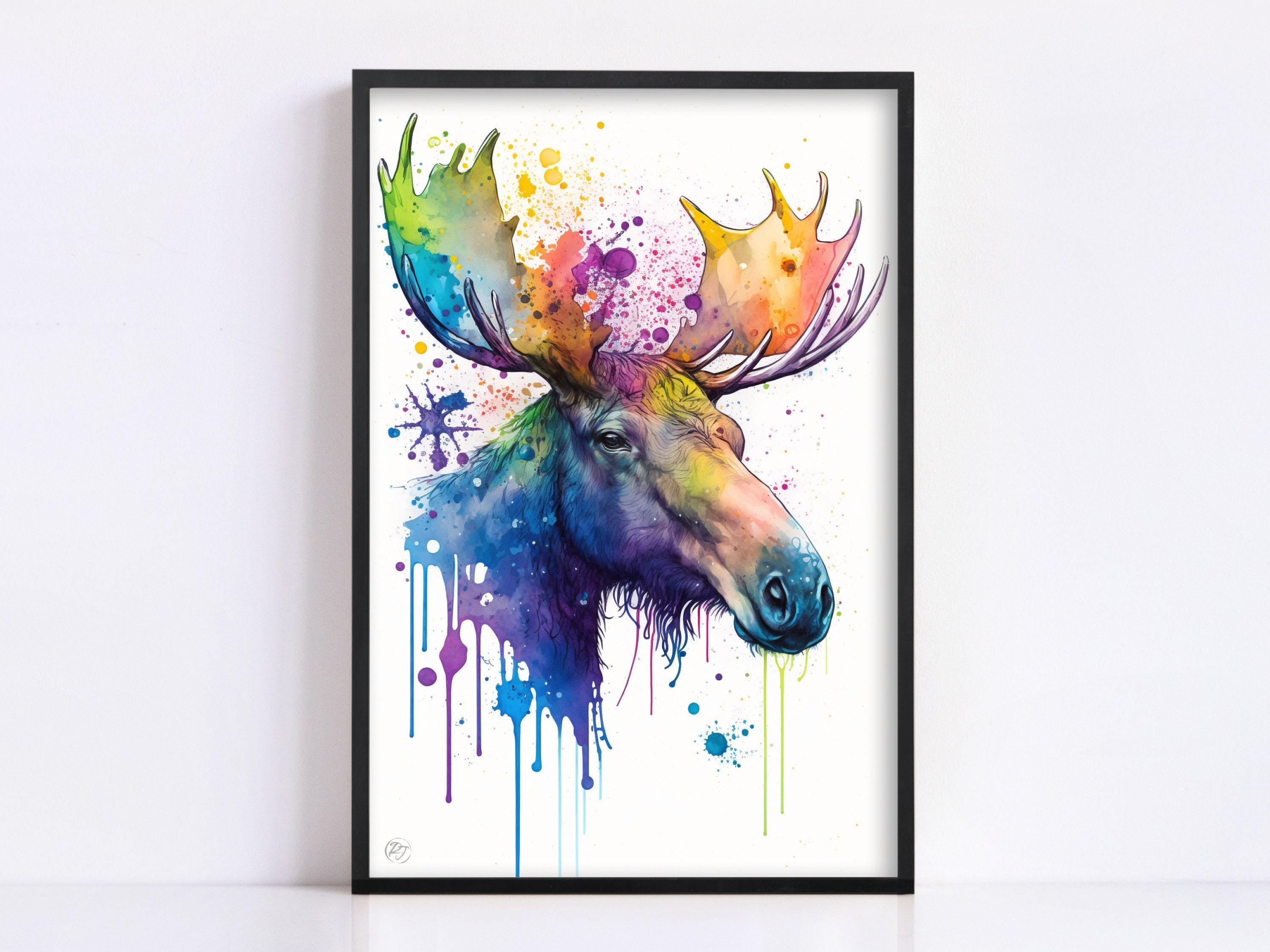 Wildlife Majesty: Moose Watercolor Painting, Giclee Print on Canvas, Artist Paper, Watercolor Paper, Available in Extra Large Sizes