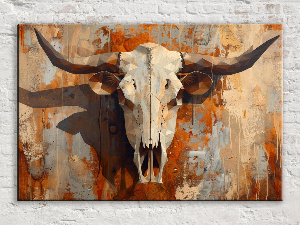 Texas Cow Skull Art – Large Gallery Wrapped Canvas | Rustic Western Wall Decor